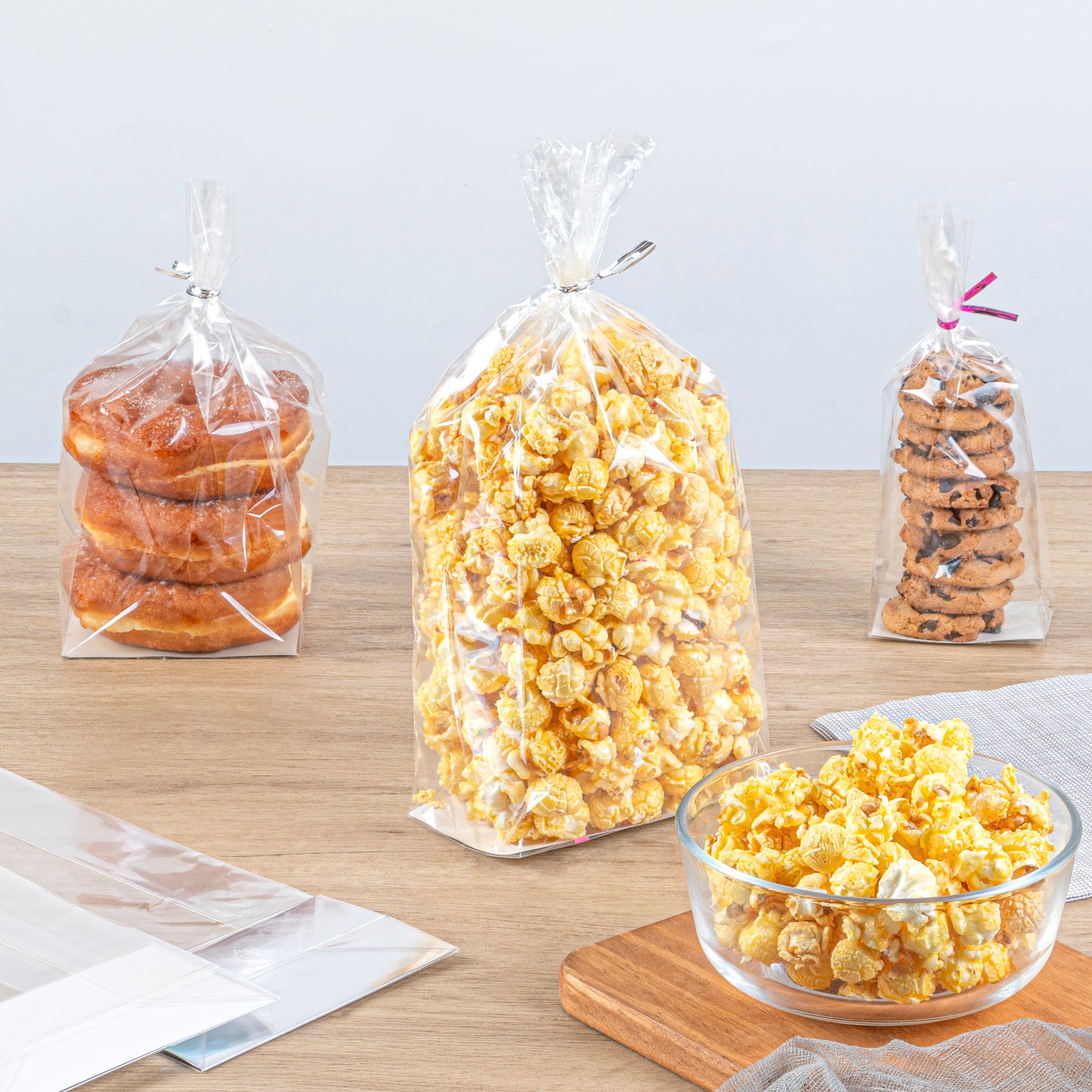 Clear Plastic Gusset Bags with Flat Bottom & Paper Insert - Heat Sealable 5x3x12 Inches - 100 Count Box for Food Packaging, Retail Display & Storage