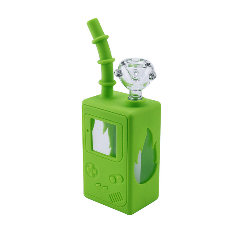 Premium Silicone & Glass Mini Game Bong - Square Box Design with Glass Bowl - Portable Water Pipe for Smooth Smoking - Perfect for Travel, Camping & Home Use