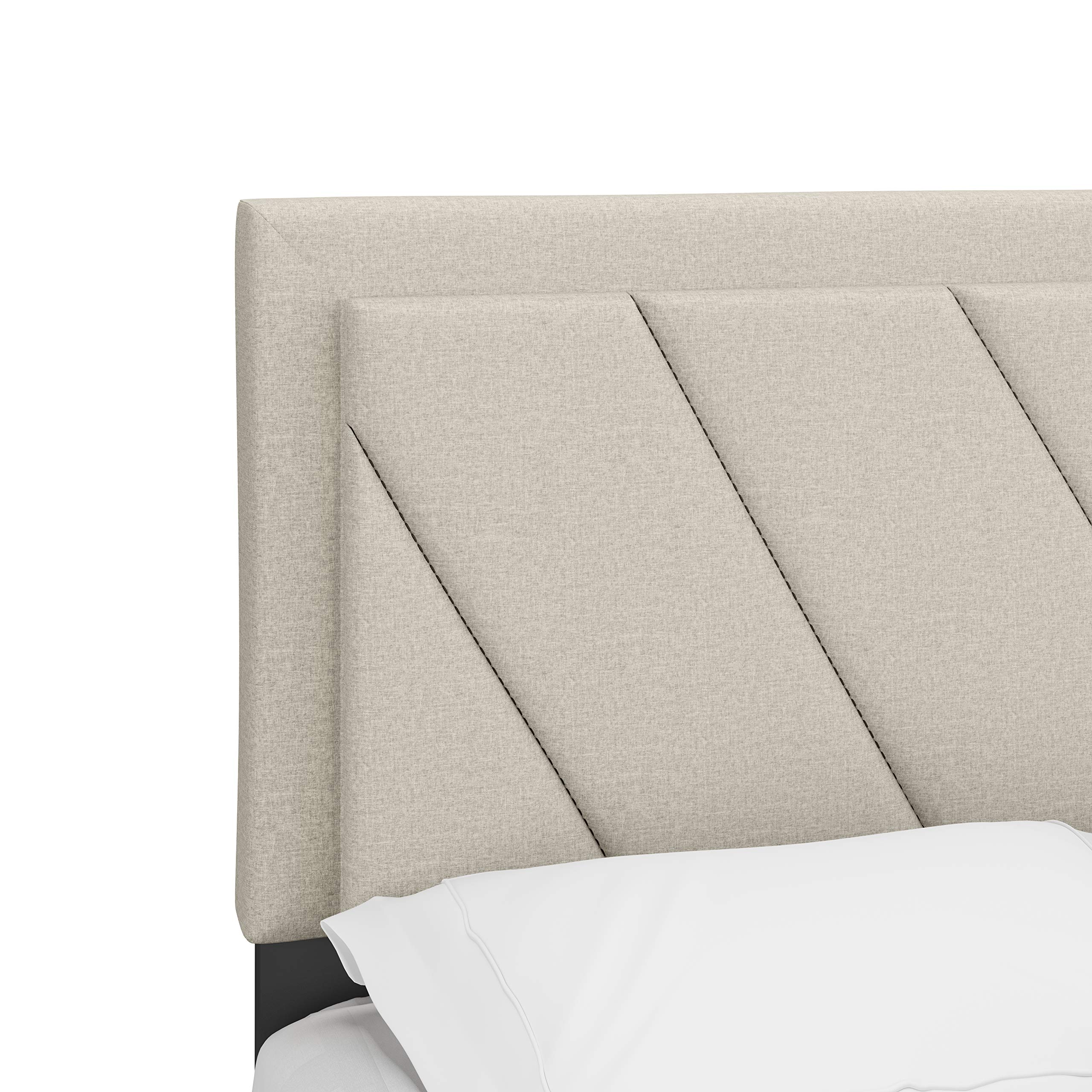 Boyd Sleep Diagonal Upholstered King Platform Bed with Headboard & Mattress Foundation - 4 Wood Slat Support System, No Box Spring Needed - White Upholstered Bed Frame for Master Bedroom & Guest Room