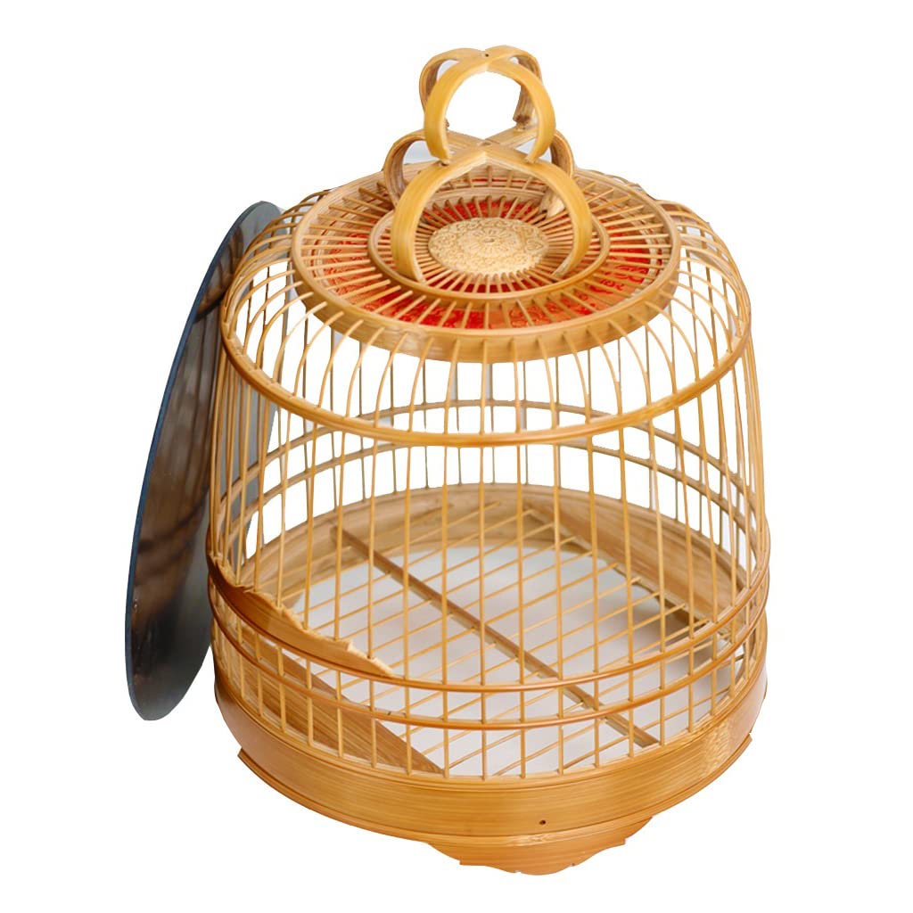 Handmade Old Bamboo Bird Cage - Large Round Cardinal Jade Birdhouse with Detachable Base (8.9x13.8in, Brown) | Perfect for Outdoor Gardens, Patios & Backyard Bird Watching
