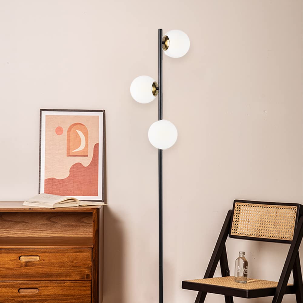 Modern 3-Globe LED Floor Lamp - Adjustable Brightness Standing Light for Living Room, Bedroom & Office (Black) | Perfect for Reading, Working & Ambient Lighting