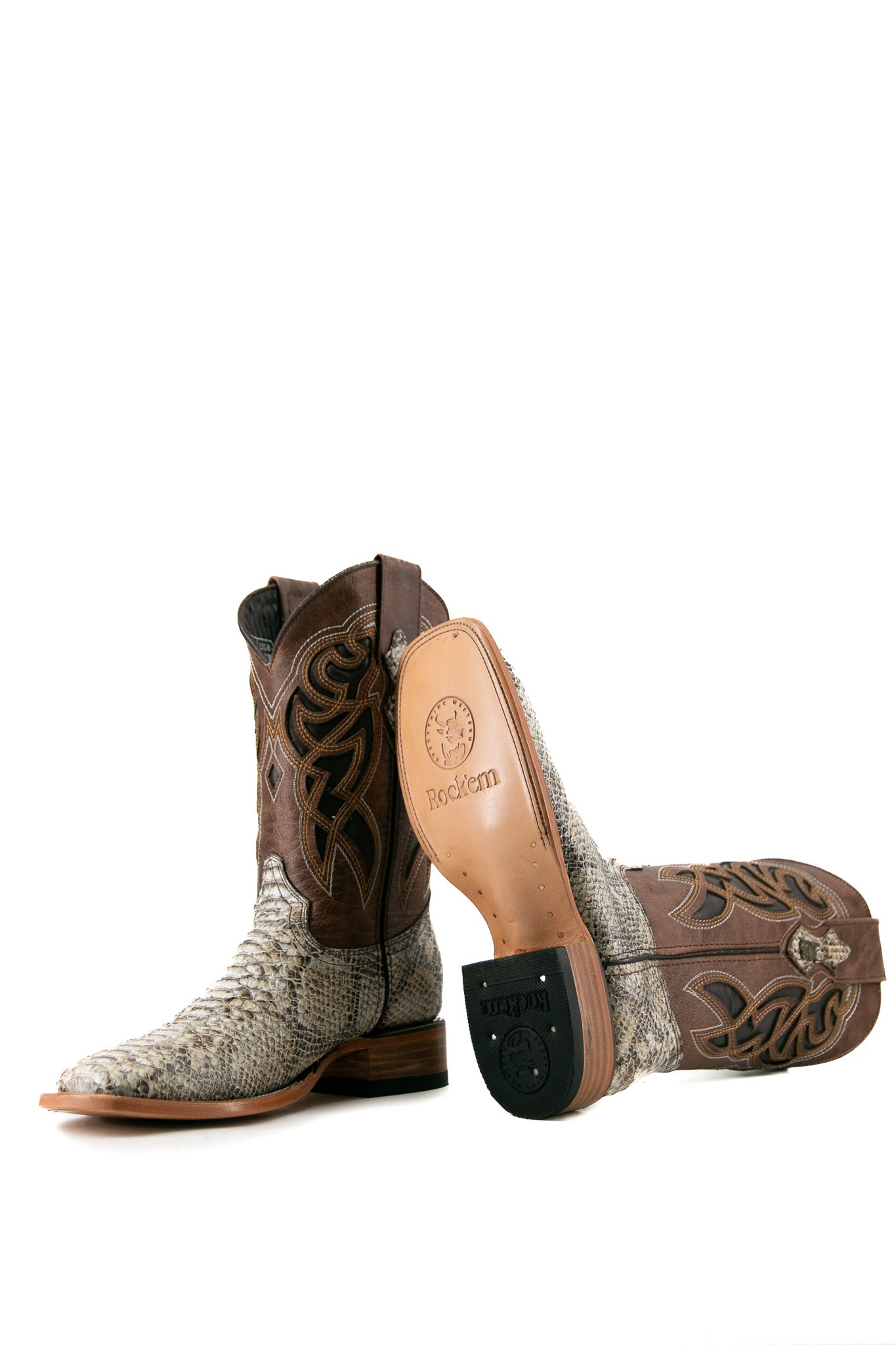 Premium Python Square Toe Cowboy Boots for Men - Western Style Leather Boots with Exotic Snake Skin - Perfect for Rodeo, Country Music Festivals & Western Fashion