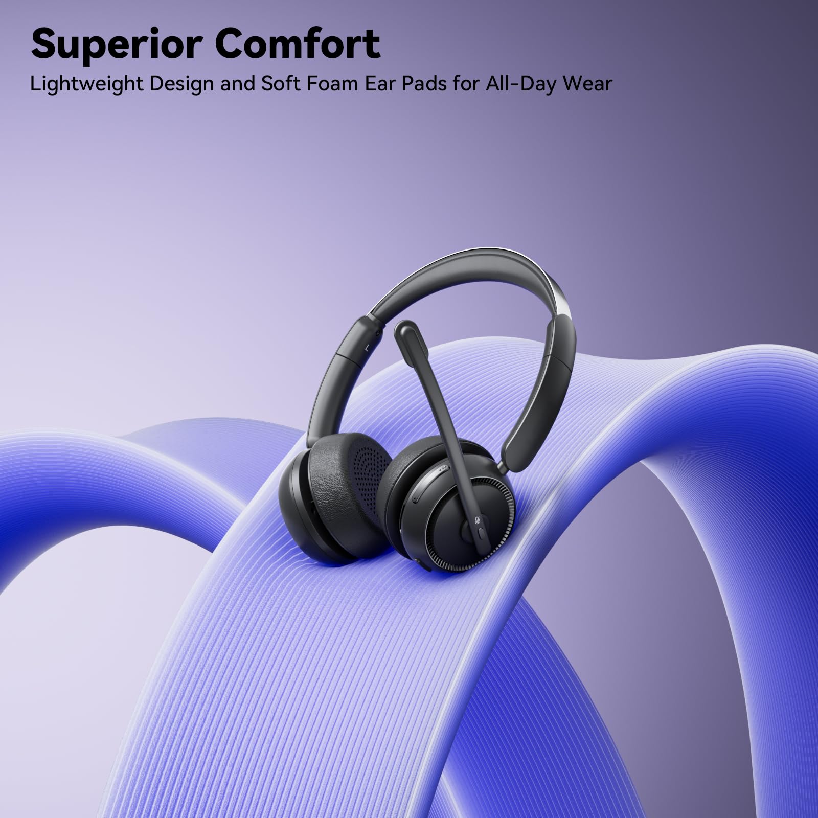Wireless Bluetooth Headset with Microphone - AI Noise Canceling & Mic Mute, USB Dongle & Charging Base - Perfect for Work from Home, Call Centers, PC, Computer, Zoom, Teams Meetings & Online Classes