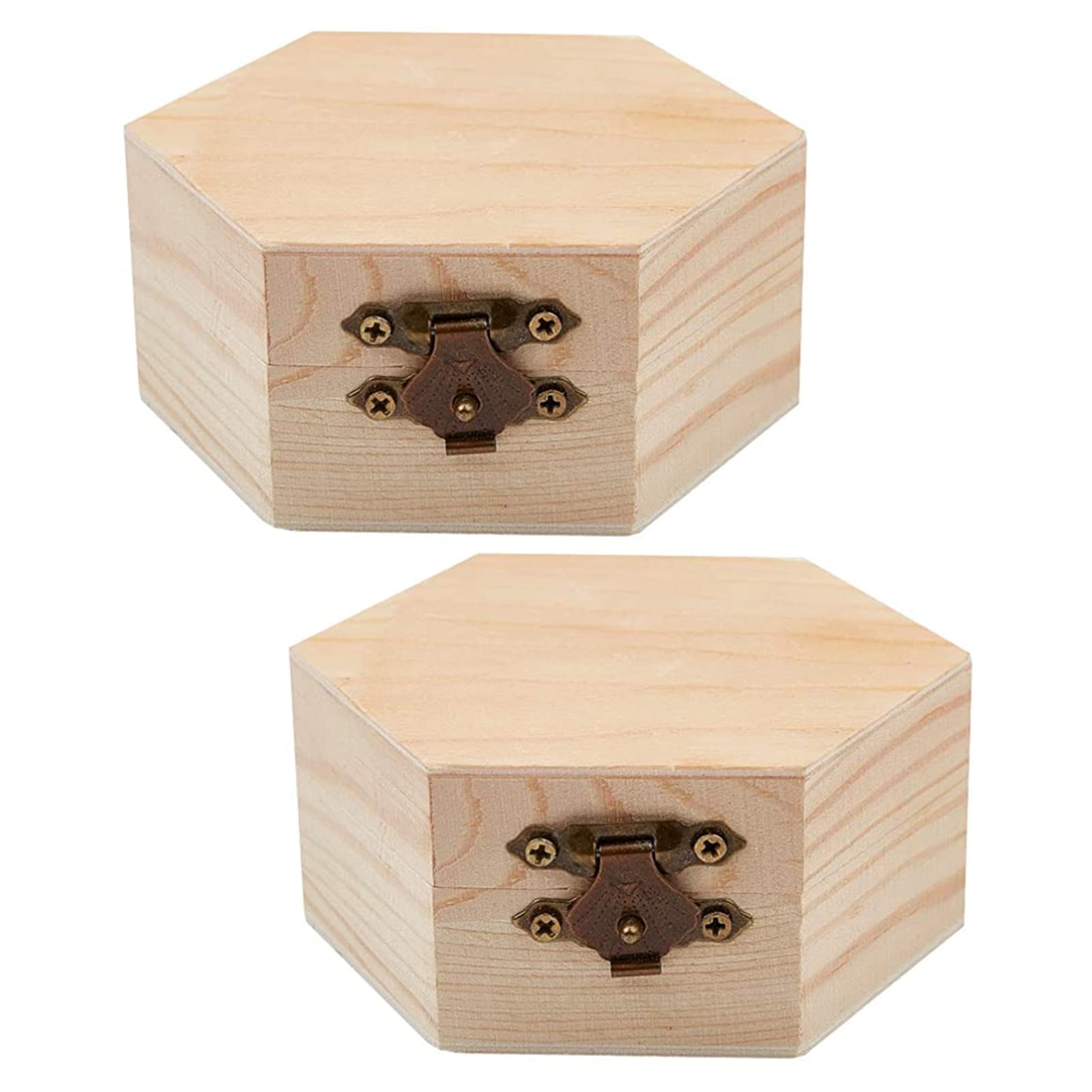 GORGECRAFT 2PCS Unfinished Hexagon Wooden Storage Box with Hinged Lid & Front Clasp - DIY Craft Box for Easter, Jewelry, Arts & Hobbies - 3.6 x 3.4 Inch - Perfect for Home Decor, Gift Wrapping & Organizing Small Treasures