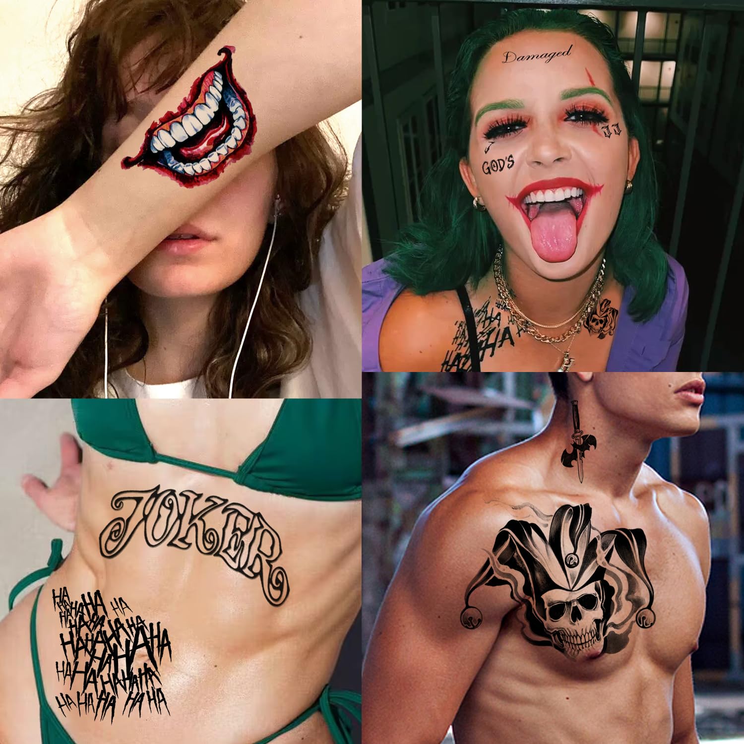 17 Sheets Joker Halloween Temporary Tattoos - Waterproof Fake Tattoo Stickers for Costume, Cosplay, Masquerade Party & Makeup Accessories | Perfect for Halloween, Comic Con, and Themed Events