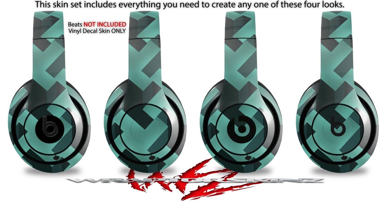 Retro Houndstooth Seafoam Green Skin Decal Wrap Compatible with Beats Studio 2 & 3 Wired/Wireless Headphones - Protective Vinyl Cover (Headphones Not Included) - Perfect for Customization, Protection and Personal Style