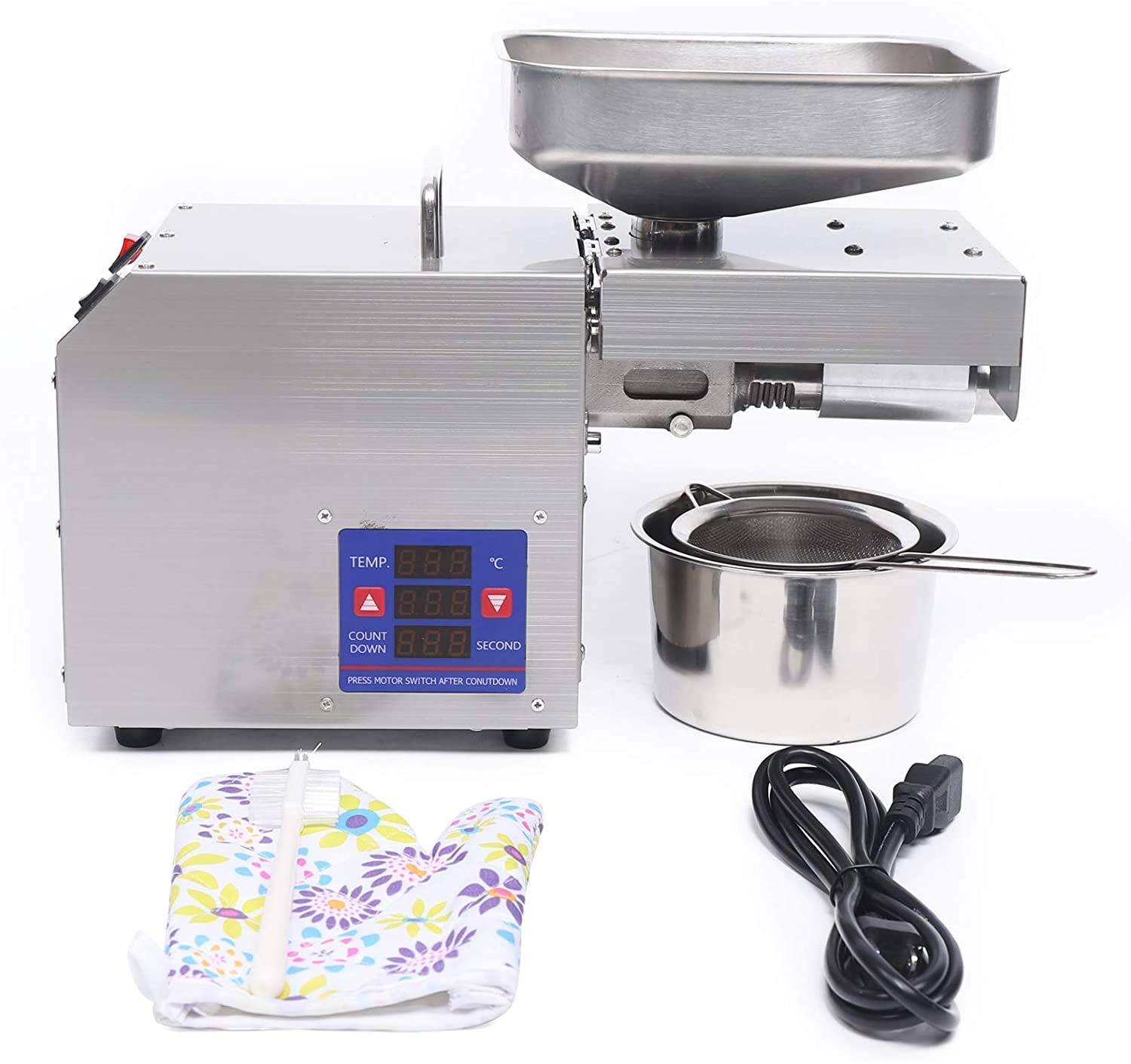 Stainless Steel Automatic Oil Press Machine - 600W Electric Oil Extractor for Home Use, Cold Press Oil Maker for Almonds, Walnuts, Peanuts (110V) - Perfect for Healthy Cooking, DIY Beauty & Homemade Nut Butters