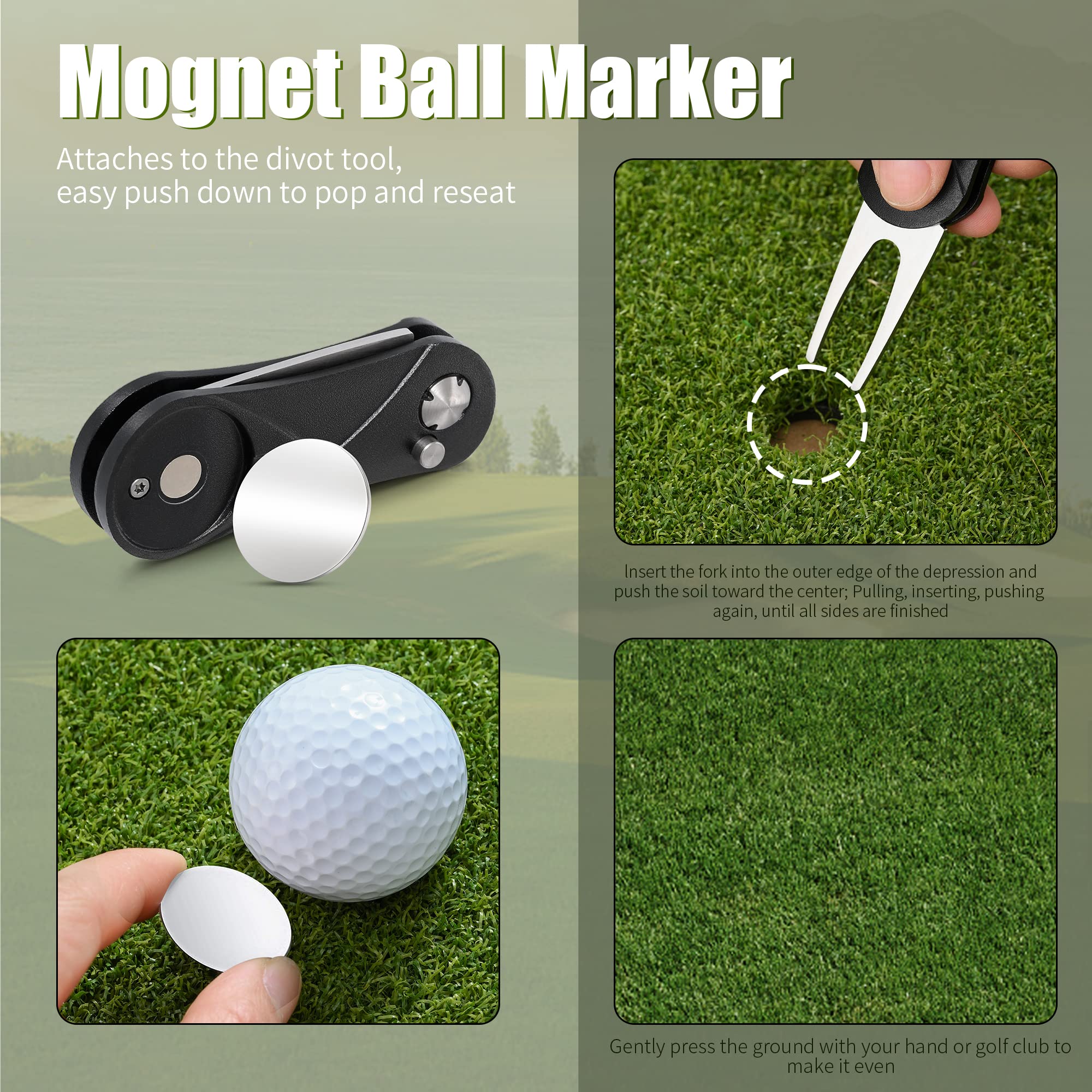 Premium All-Metal Foldable Golf Divot Repair Tool with Magnetic Ball Marker | Pop-Up Button Design | Durable Golf Accessories for Men | Perfect for Course Maintenance & Practice Sessions