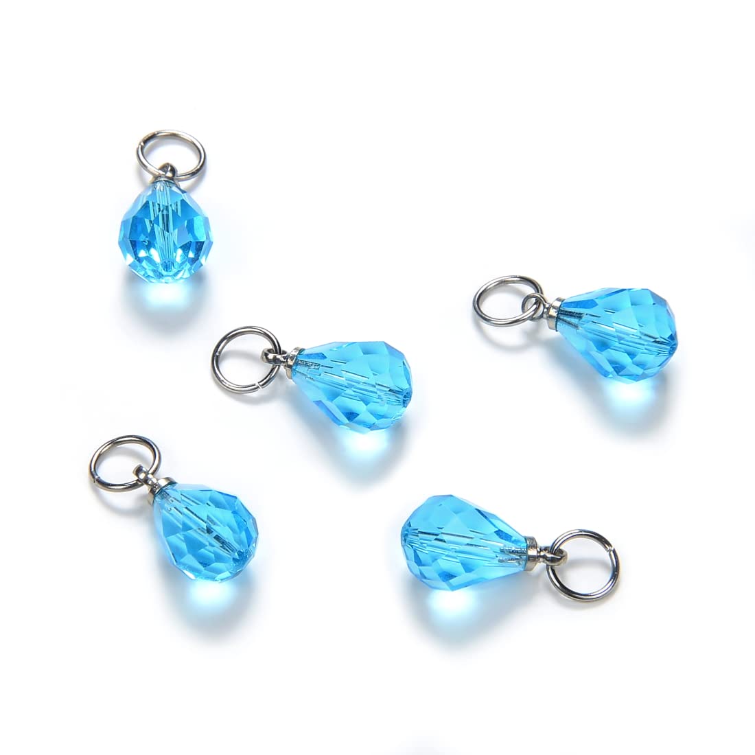 30pcs Aquamarine March Birthstone Loose Beads - 10mm Teardrop Pear Crystal Pendant Beads with Jump Rings for Jewelry Making, DIY Crafts, Necklaces & Bracelets (Blue Austrian Crystal, BR6-3) - Perfect for Birth Month Gifts, Beading Projects & Handmade Jewelry Designs