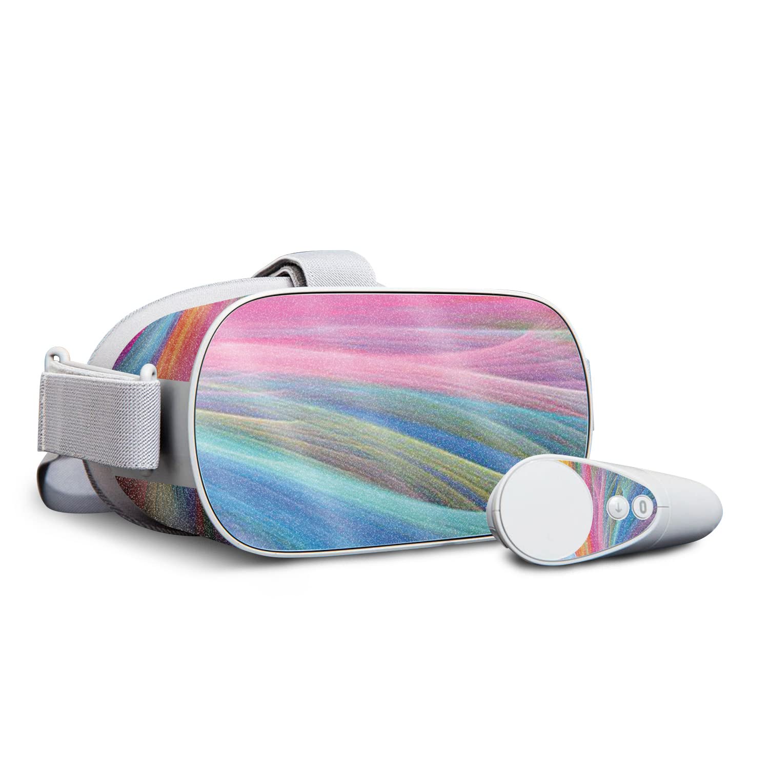 MightySkins Glossy Glitter Skin Cover for Oculus Go - Rainbow Waves Design | Protective Durable Scratch-Resistant Vinyl Decal | Easy to Apply & Remove | USA Made | Perfect for Gaming, VR Entertainment & Customization