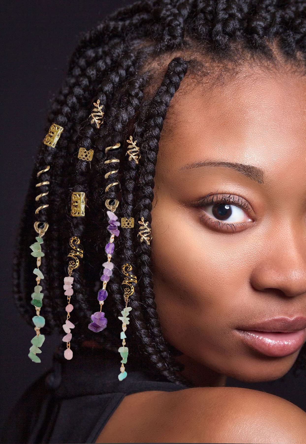 50 Pcs Women's Hair Accessories Set - Gold Metal Charms, Stone Beads & Clips for Braids, Dreadlocks & Hairstyle Decoration | Perfect for Parties, Weddings & Everyday Fashion Accessories