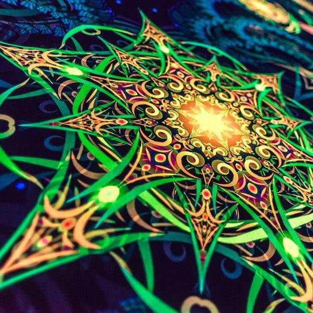 Yellow Mandala Glow in the Dark Tapestry - UV Reactive Wall Art Decor for Bedroom, Yoga Studio & Meditation Space