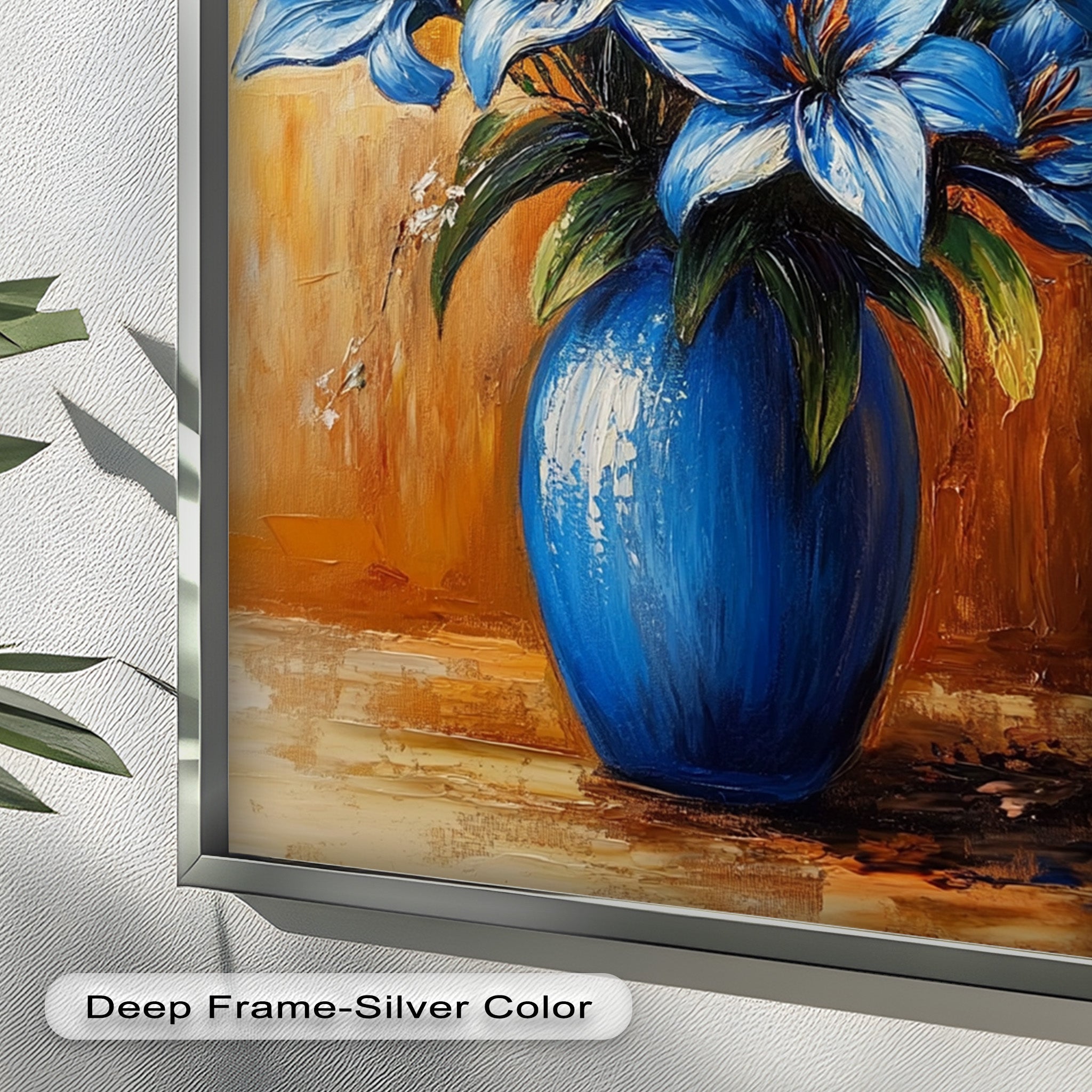 Azure Blossoms in Blue Vase - Hand-Painted Floral Oil Canvas Artwork for Living Room Decor | Wall Art for Home & Office