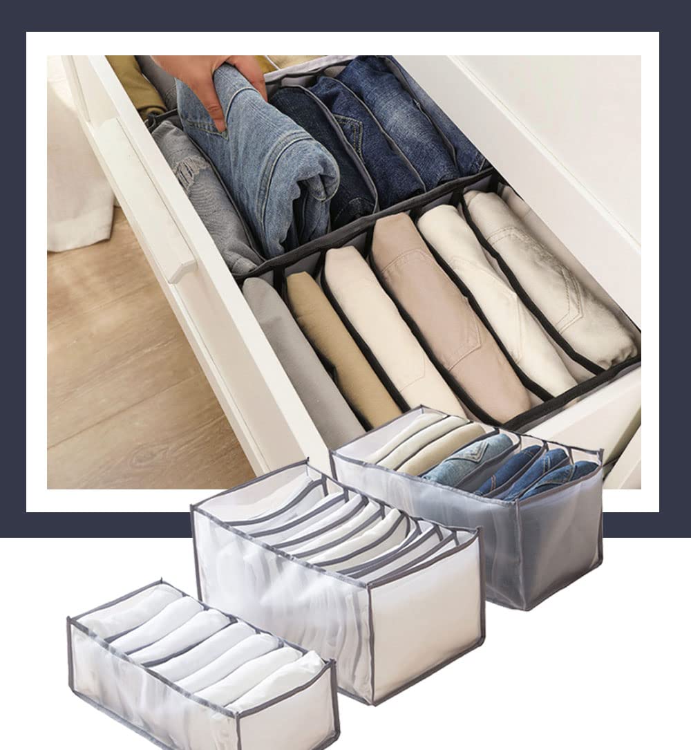 3-Piece Washable Mesh Wardrobe Organizer Set - 7 Grids & 9 Grids Foldable Closet Drawers for Jeans, Shirts, T-Shirts, Leggings | Space-Saving Clothes Storage Solution for Bedroom, Closet & Dorm Organization