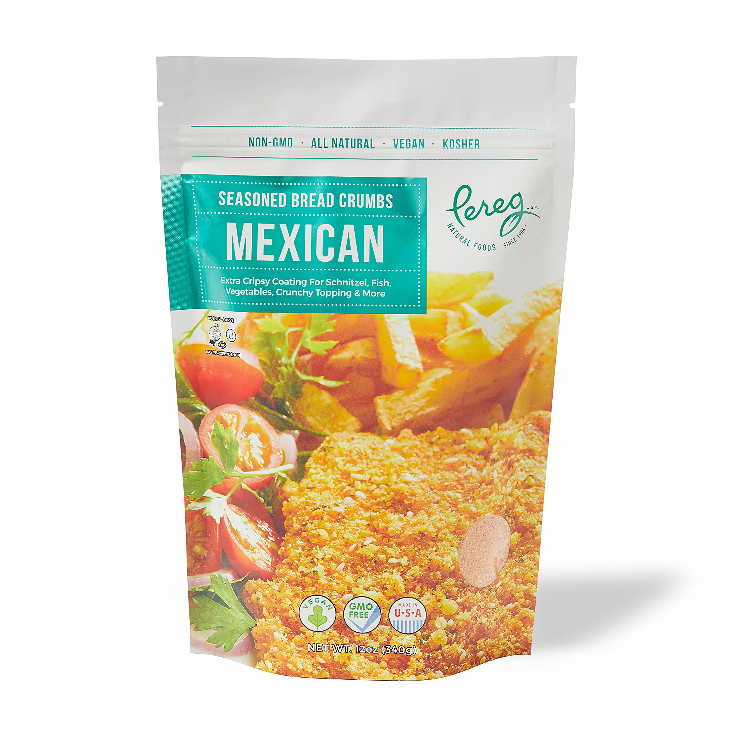 Pereg Mexican Style Seasoned Bread Crumbs (12 Oz) - Gluten Free, Non-GMO Breadcrumbs for Coating, Stuffing & Baking - Perfect for Burgers, Schnitzel, Meatballs, Vegetables & Fish - Authentic Mexican Flavor for Home Cooking & Restaurant Use