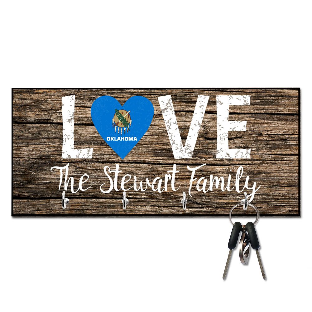 Personalized Oklahoma State Flag Key Holder - Custom Love Design Key Hanger for Home & Office Organization - Perfect for Cowboys Fans, Graduation Gifts, and Wall Decor