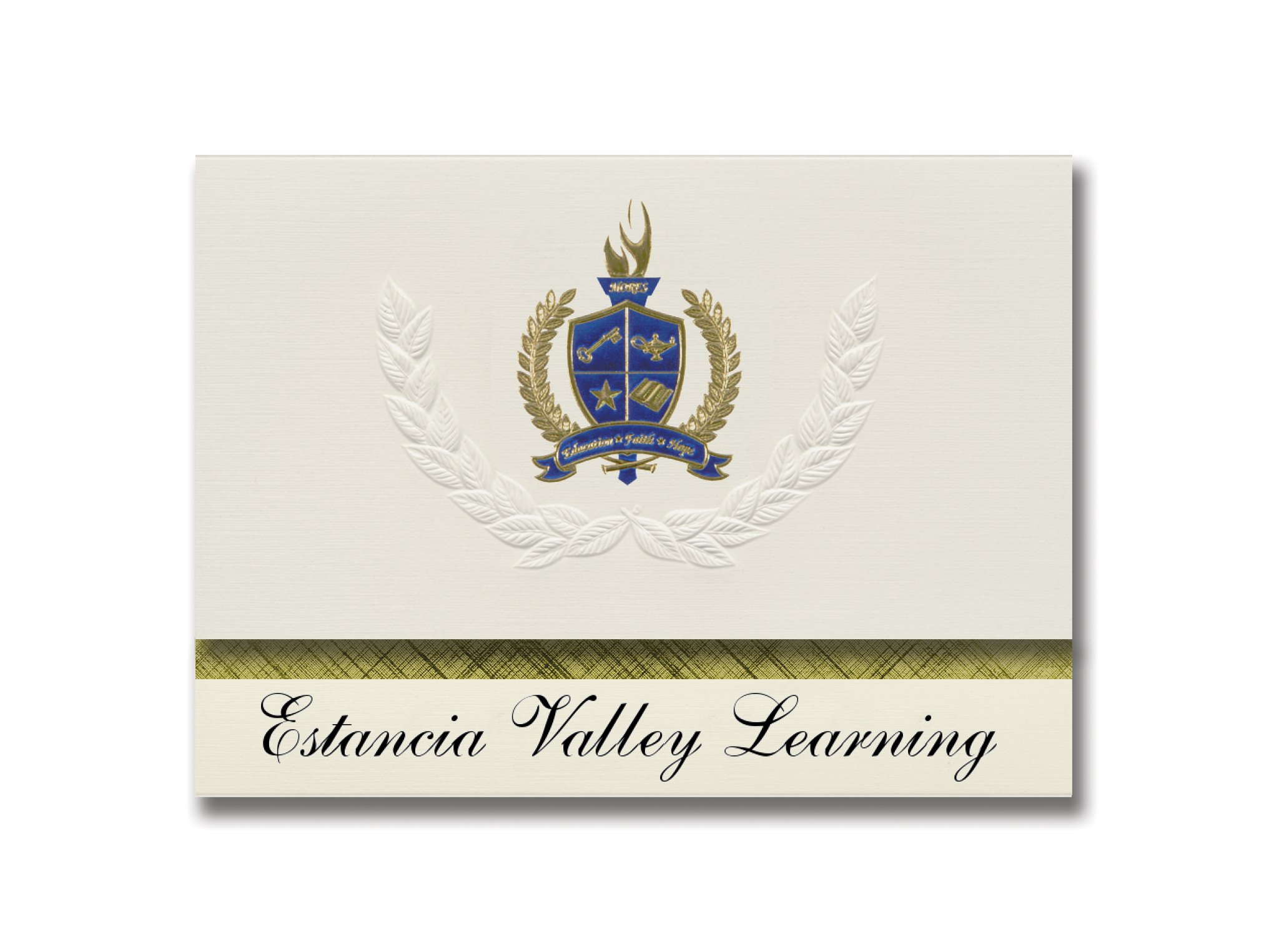 Premium Graduation Announcements - Estancia Valley Learning (Estancia, NM) - Presidential Style Elite Package of 25 with Gold & Blue Metallic Foil Seal - Perfect for High School & College Graduation Ceremonies