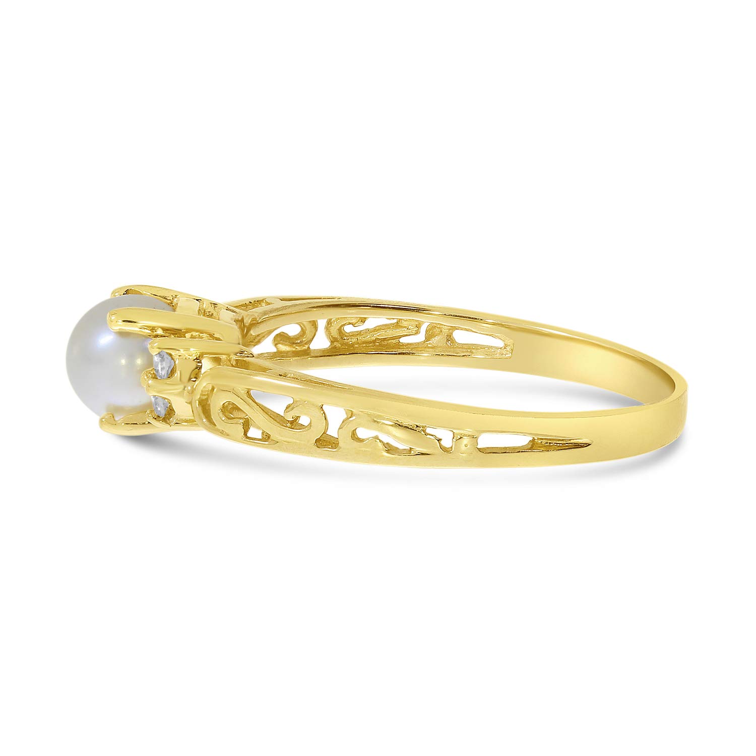14K Yellow Gold Freshwater Cultured Pearl and Diamond Filigree Ring - Elegant Jewelry for Weddings, Anniversaries & Special Occasions