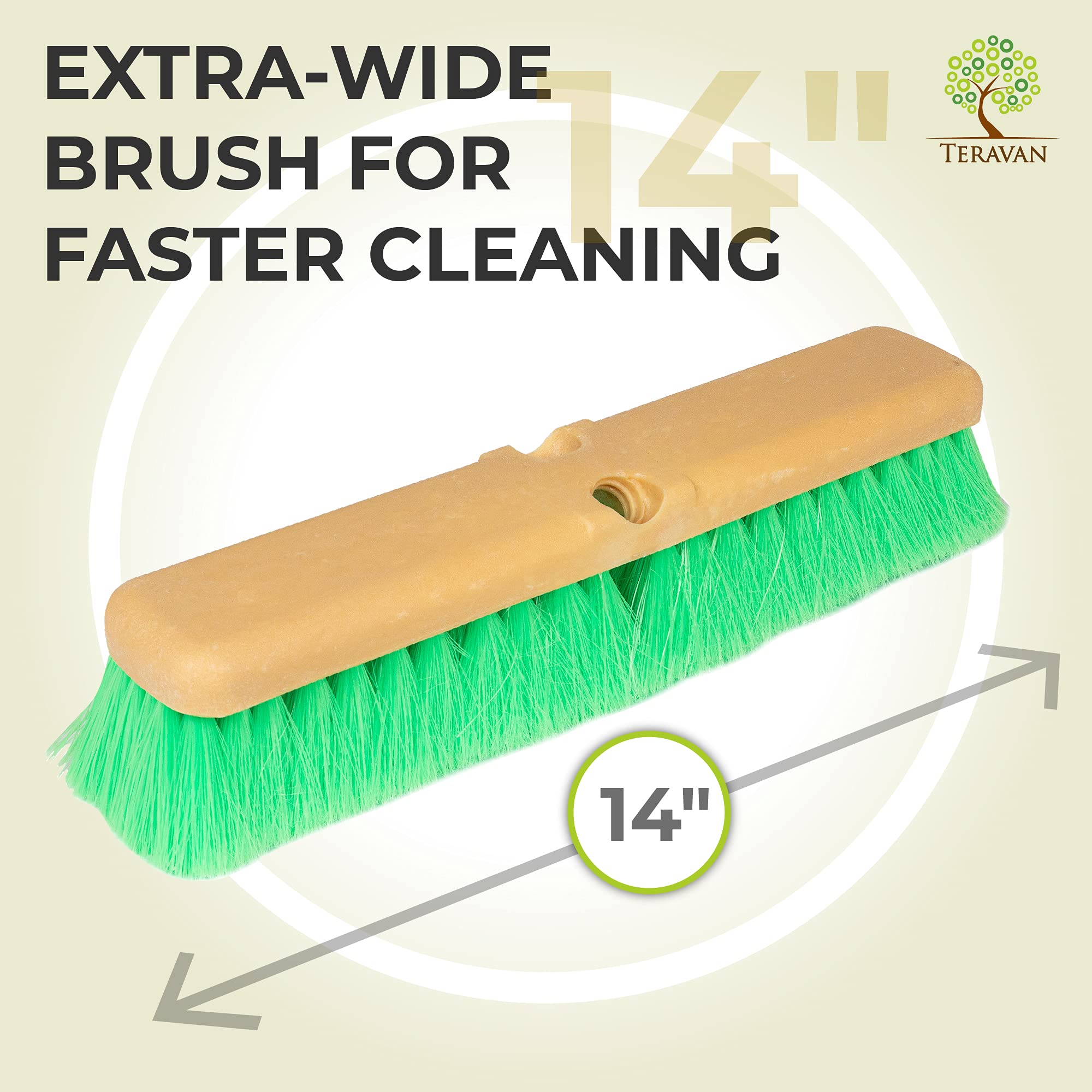 Teravan Green Obround Flow Through Scrub Brush - Ultra Soft Bristle Car Wash Brush for RVs, Trucks, Boats, Windows & Floors (14 Inch) - Perfect for Vehicle Detailing, Marine Cleaning & Household Deep Cleaning