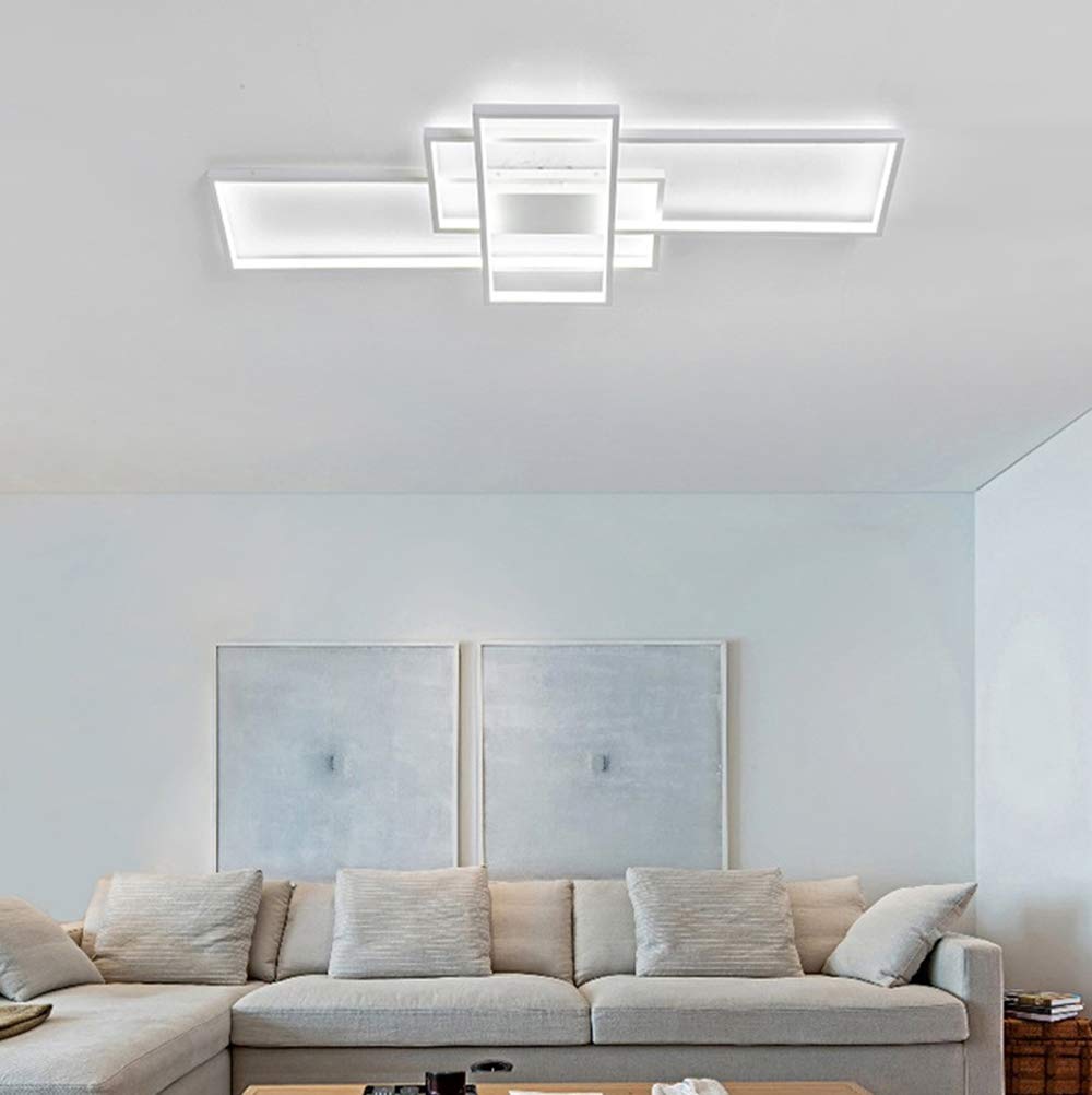 Modern LED Acrylic Chandelier with Dimmable Remote Control - 3 Rectangle Flush Mount Ceiling Light Fixture for Living Room, Dining Room, Bedroom, Kitchen & Hotel Lobby - Perfect for Contemporary Home Decor and Commercial Spaces