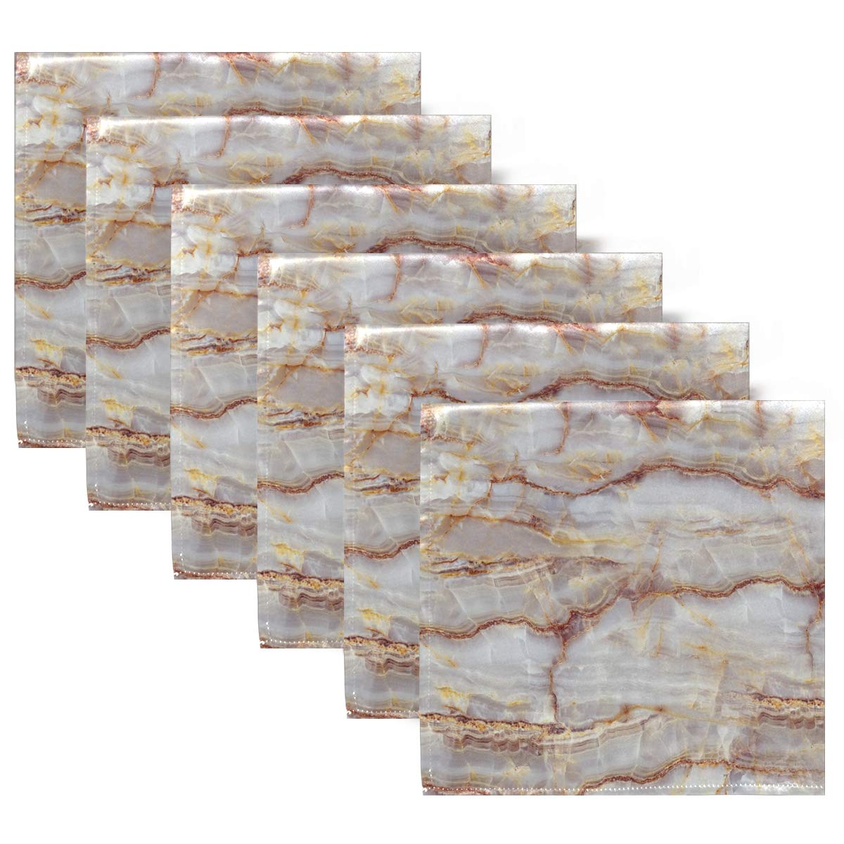 ALAZA 6-Pack Brown Marble Cloth Napkins - Reusable Polyester Fabric Dinner Napkins for Cocktail Party, Holiday, Wedding & Home Decor - Elegant Table Setting Accessories
