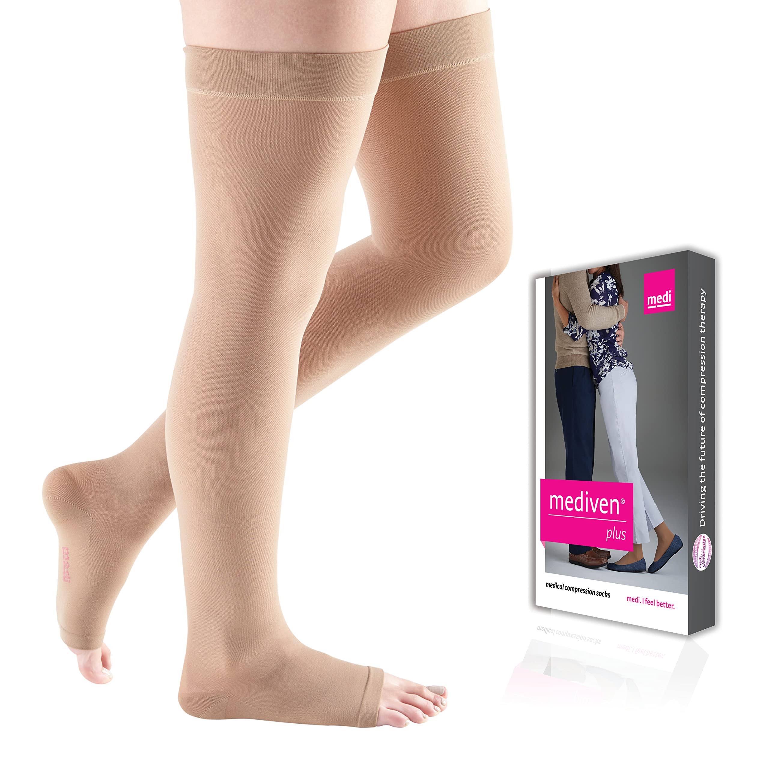 Mediven Plus 20-30 mmHg Thigh High Compression Stockings for Men & Women - Open Toe with Silicone Top Band - Ideal for Varicose Veins, Edema & Post-Surgery Recovery