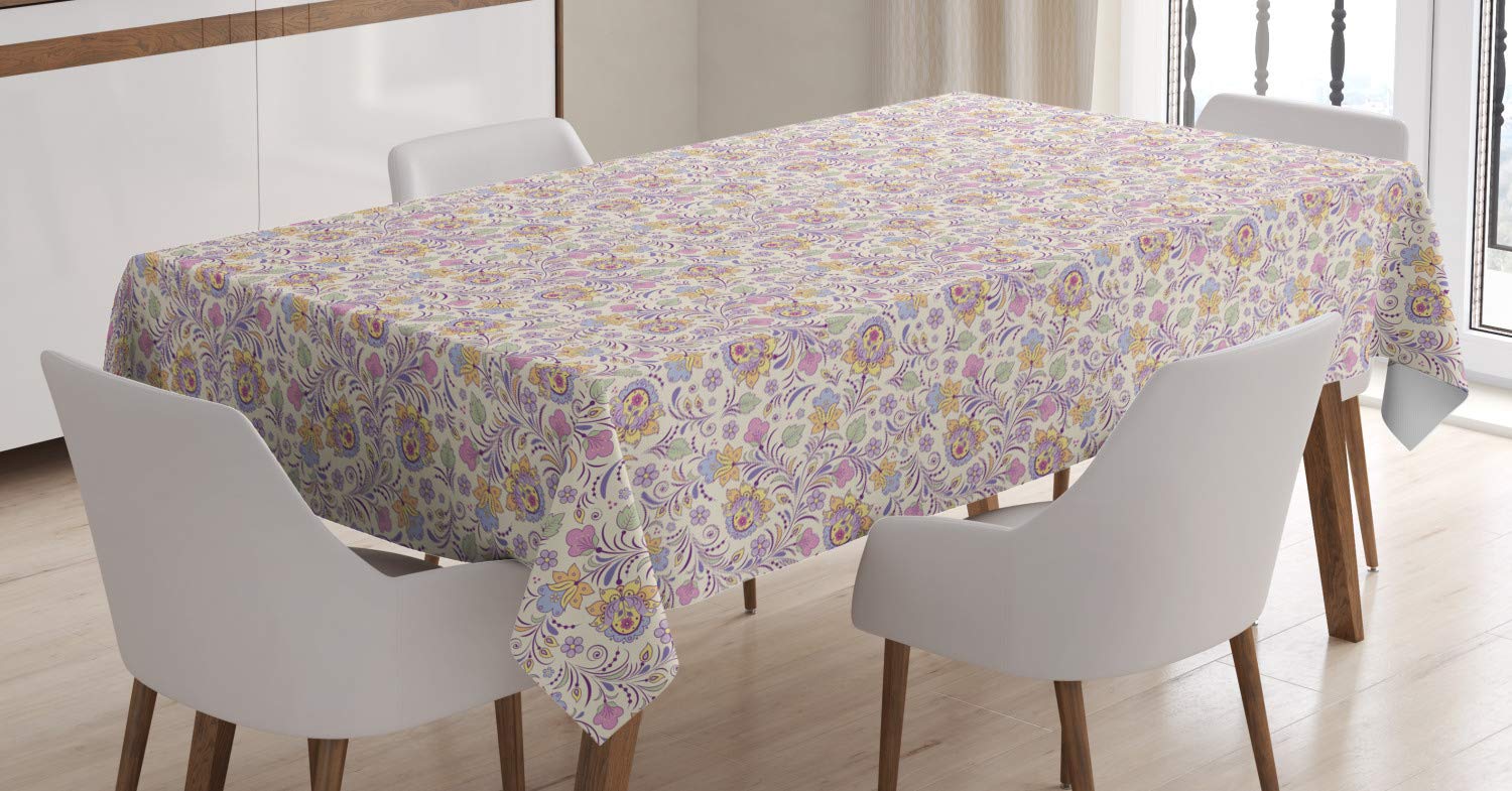 Ambesonne Pastel Floral Tablecloth - 60x90 Inch Rectangular Spring Garden Table Cover with Abstract Flowers, Waterproof & Wrinkle-Resistant for Dining Room, Kitchen, and Outdoor Decor | Perfect for Parties, Picnics, and Daily Use