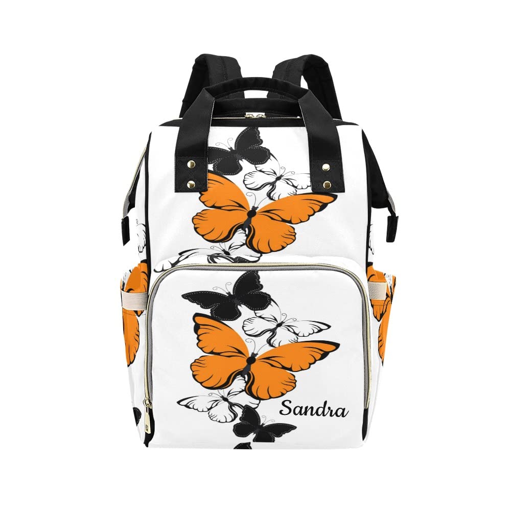 Personalized Butterfly Orange & Black Diaper Bag with Name - Nursing Baby Shoulder Bag for Moms & Girls - Perfect Gift for Baby Showers, Travel & Everyday Use