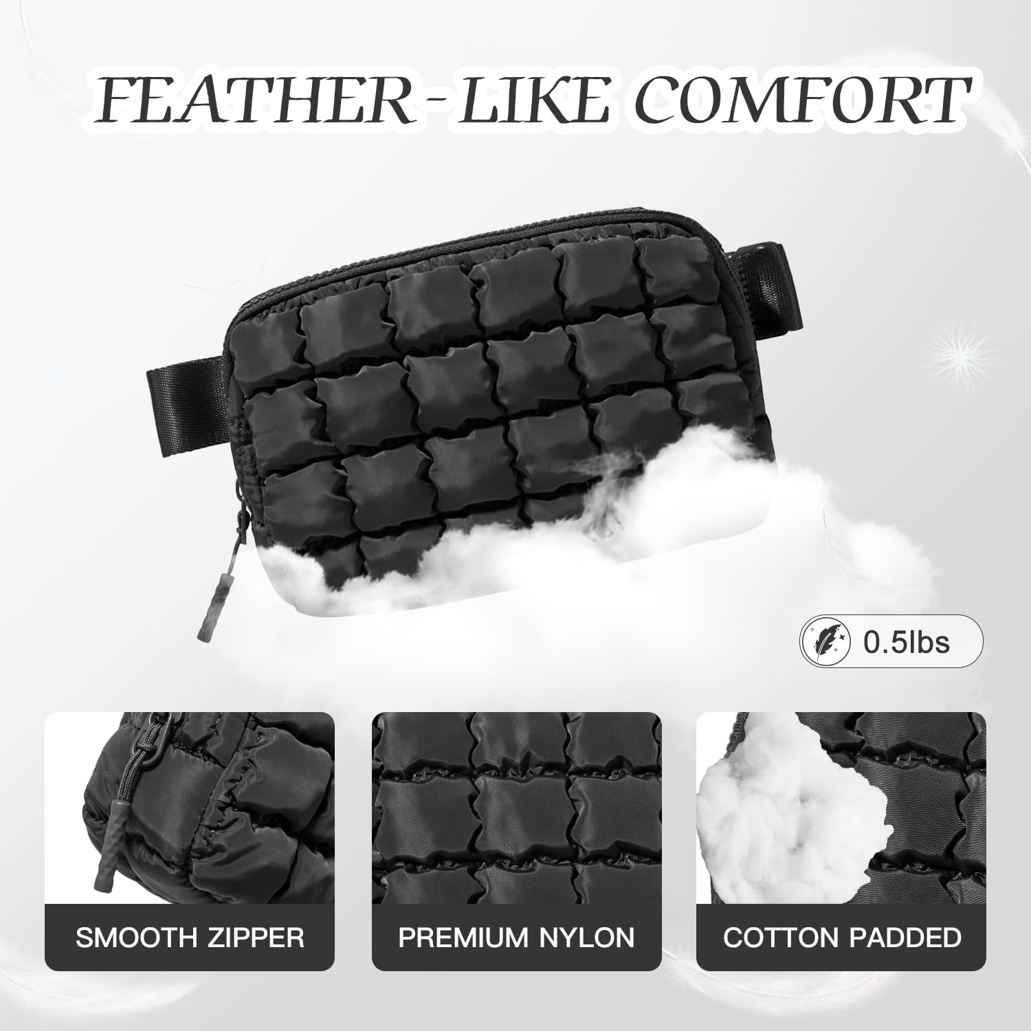 Trending Women's Puffer Crossbody Bag - Adjustable Strap Fanny Pack Belt Bag - Lightweight Quilted Puffy Purse for Women - Perfect Gift for Her (Black) - Ideal for Travel, Shopping & Everyday Use