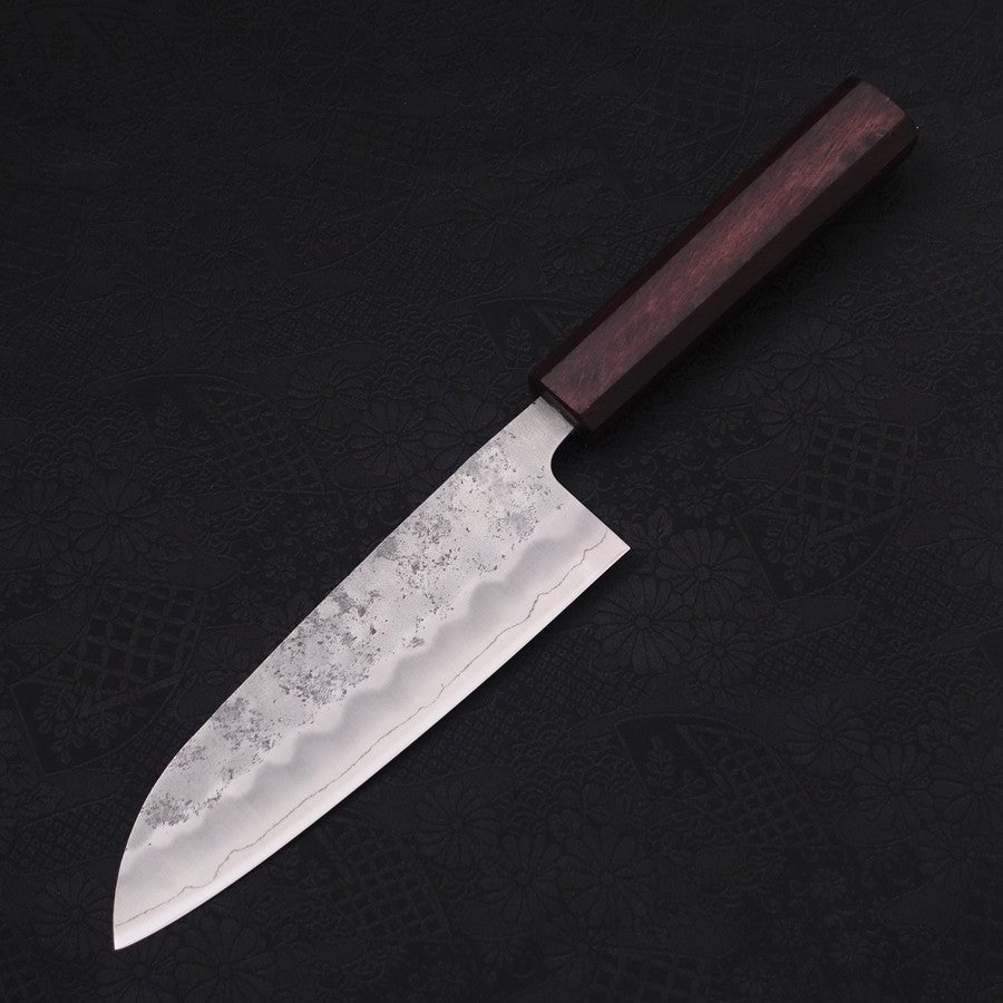 Premium Santoku Knife 165mm - Japanese Silver Steel Blade with Nashiji Finish & Purple Urushi Handle - Perfect for Slicing, Dicing, and Chopping Vegetables, Meat, and Fish