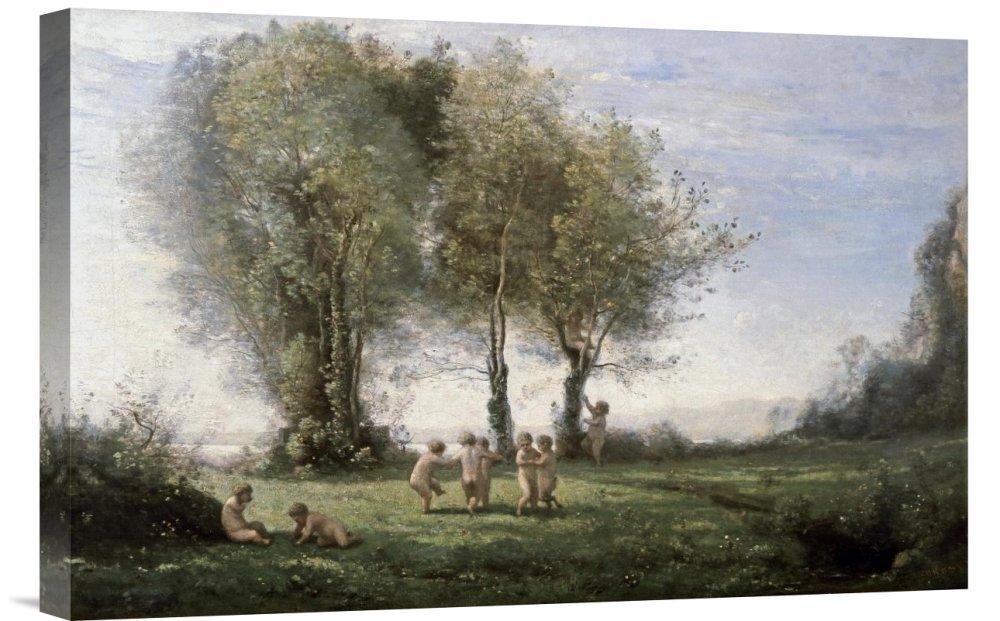 Budget Jean-Baptiste-Camille Corot Ronde D'Amours: Leher Du Soleil Canvas Wall Art Print - Gallery Wrap Giclee Reproduction for Home & Office Decor
