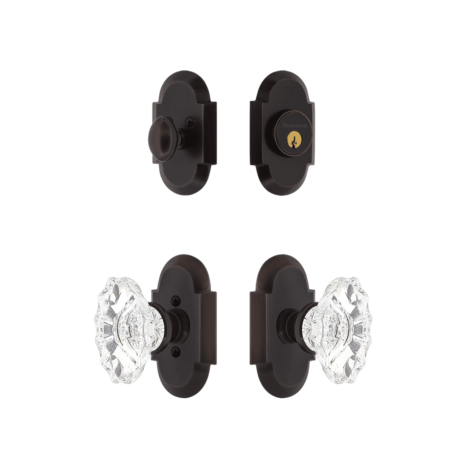 Timeless Bronze Cottage Entry Set with Chateau Crystal Knob - Elegant Door Hardware for Vintage Homes & Farmhouse Style Interiors