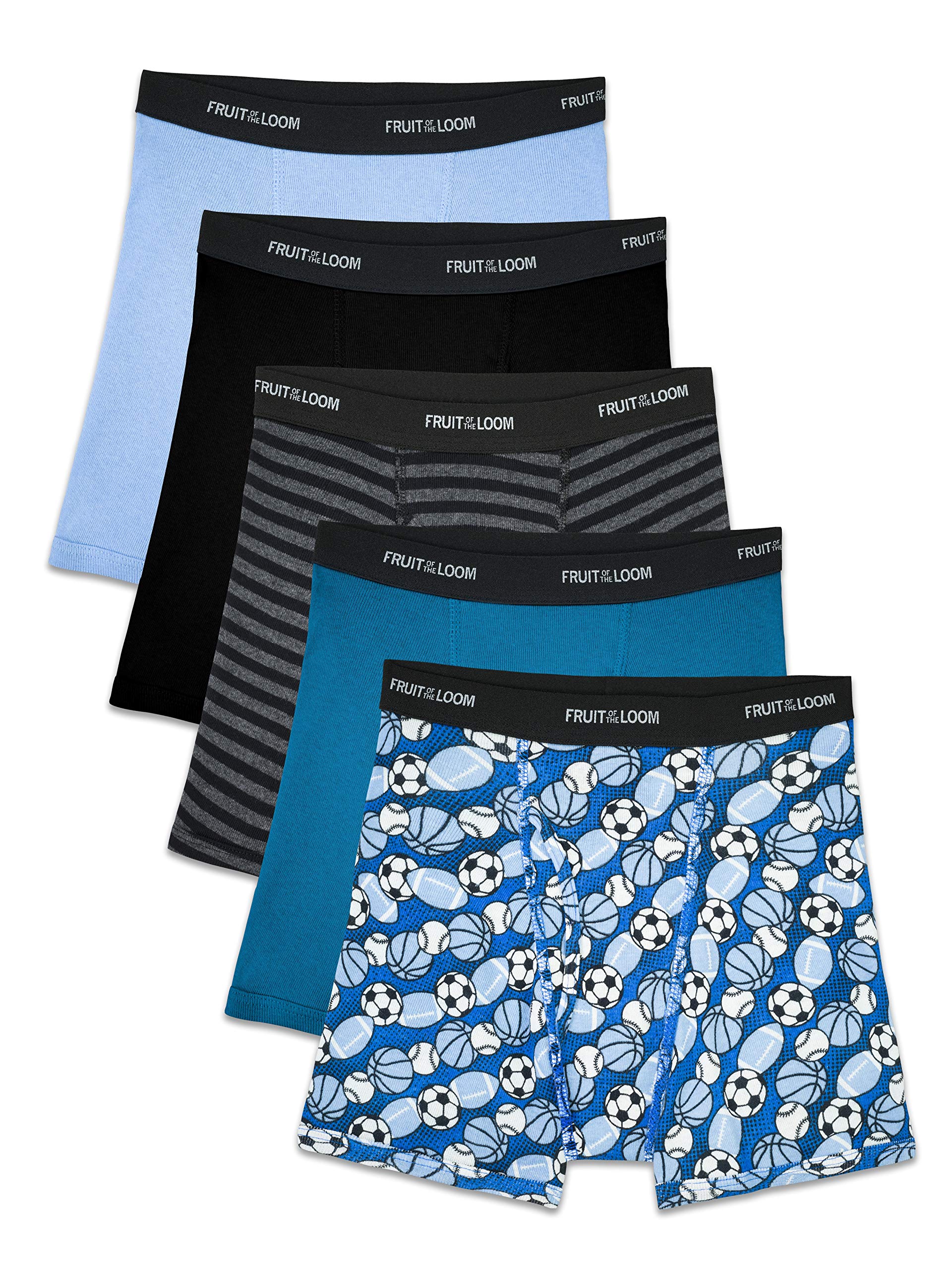 Fruit of the Loom Boys' 5-Pack Assorted Print Boxer Briefs - Soft Cotton Underwear for Kids, Comfortable & Breathable - Perfect for School, Sports & Everyday Wear