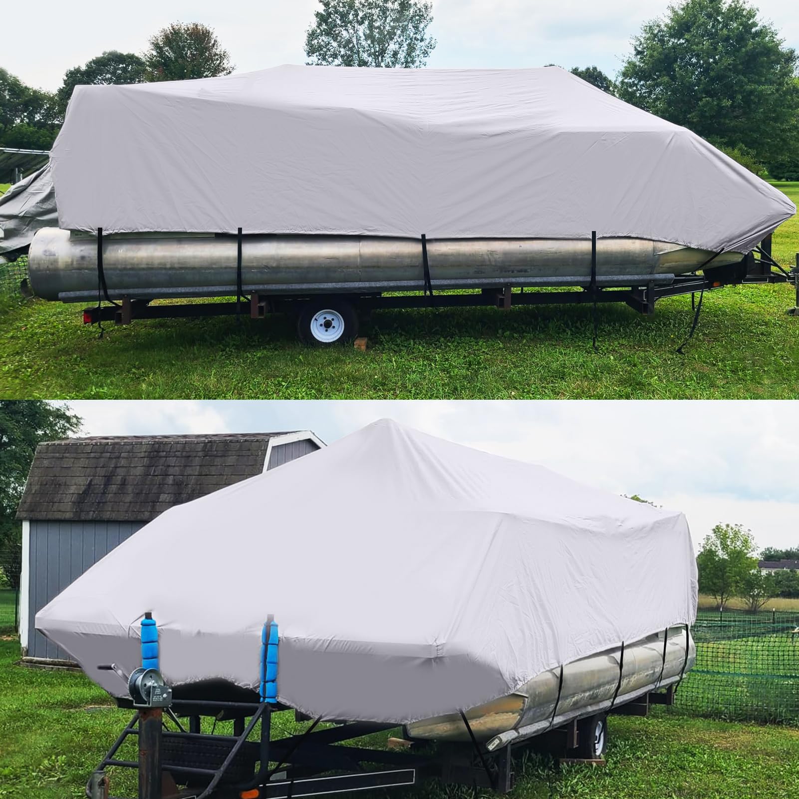 **Waterproof 1200D Pontoon Boat Cover with Motor Cover - 21-24 FT Heavy Duty Canvas Boat Cover for Pontoon Boats (Gray) - Perfect for Outdoor Storage & Marine Protection**