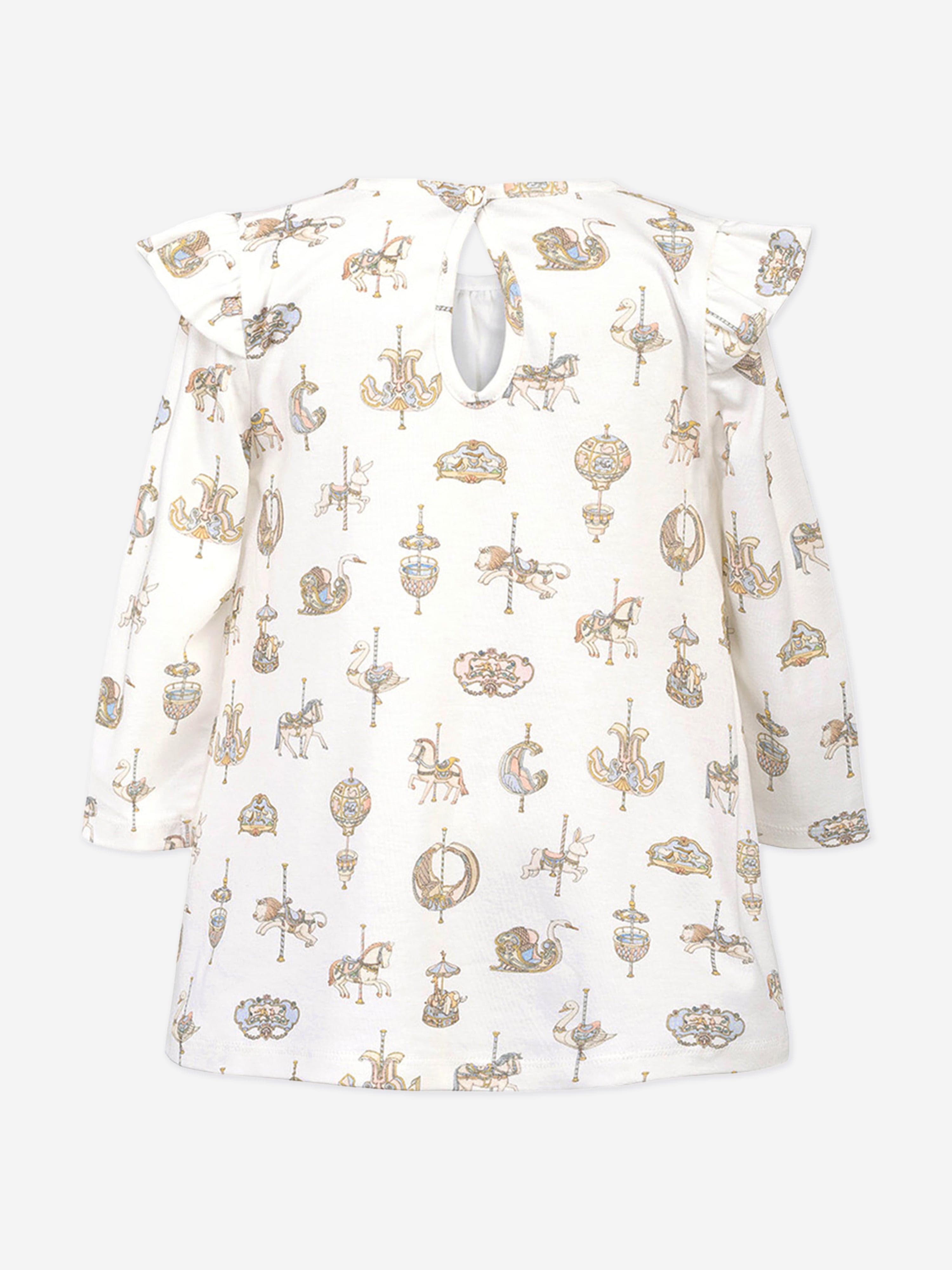 Atelier Choux Baby Girls Carousel Jersey Dress - Soft Cotton White Dress for Newborns & Toddlers | Perfect for Special Occasions, Photo Shoots & Everyday Wear