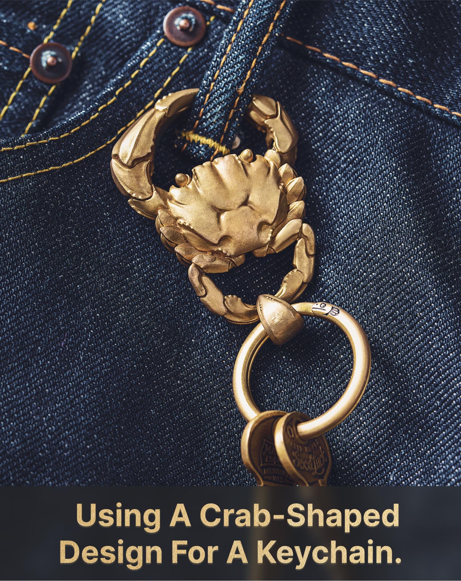 CopperTist.WU Crab Snap Keychain - Brass Quick Release Keychain Clip with Keyring - Unique Novelty Gifts for Men & Women - Perfect for Car Keys, Backpacks & Everyday Carry (EDC) Accessories