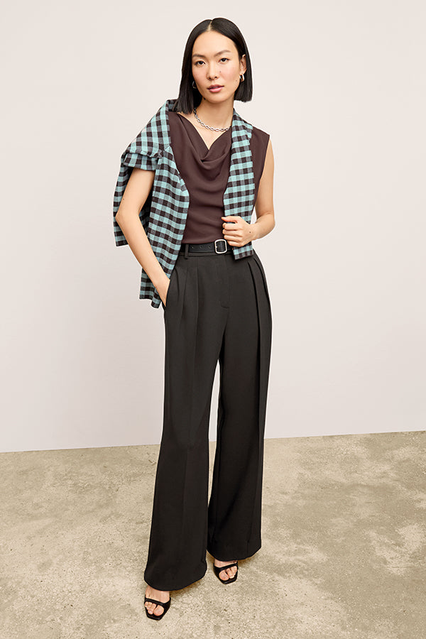 Bia Pleated Trousers for Women - Everyday Crease Resistant Black Dress Pants for Work & Office Wear