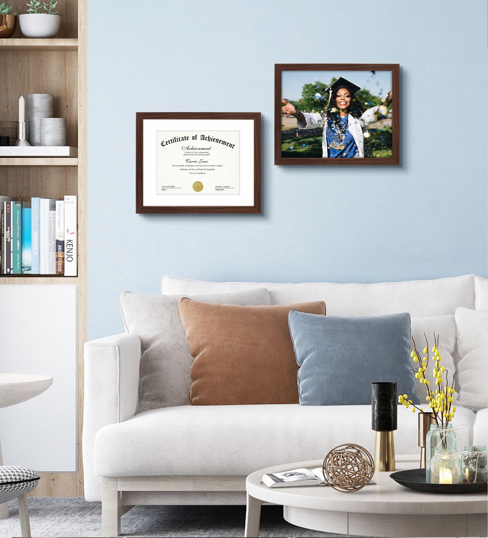 11x14 Certificate Frame with Mat for 8.5x11 Documents - Walnut Wood Picture Frame with Wall Hangers - Perfect for Displaying Diplomas, Awards, Certificates & Artwork - Home Office Decor & Gift Idea