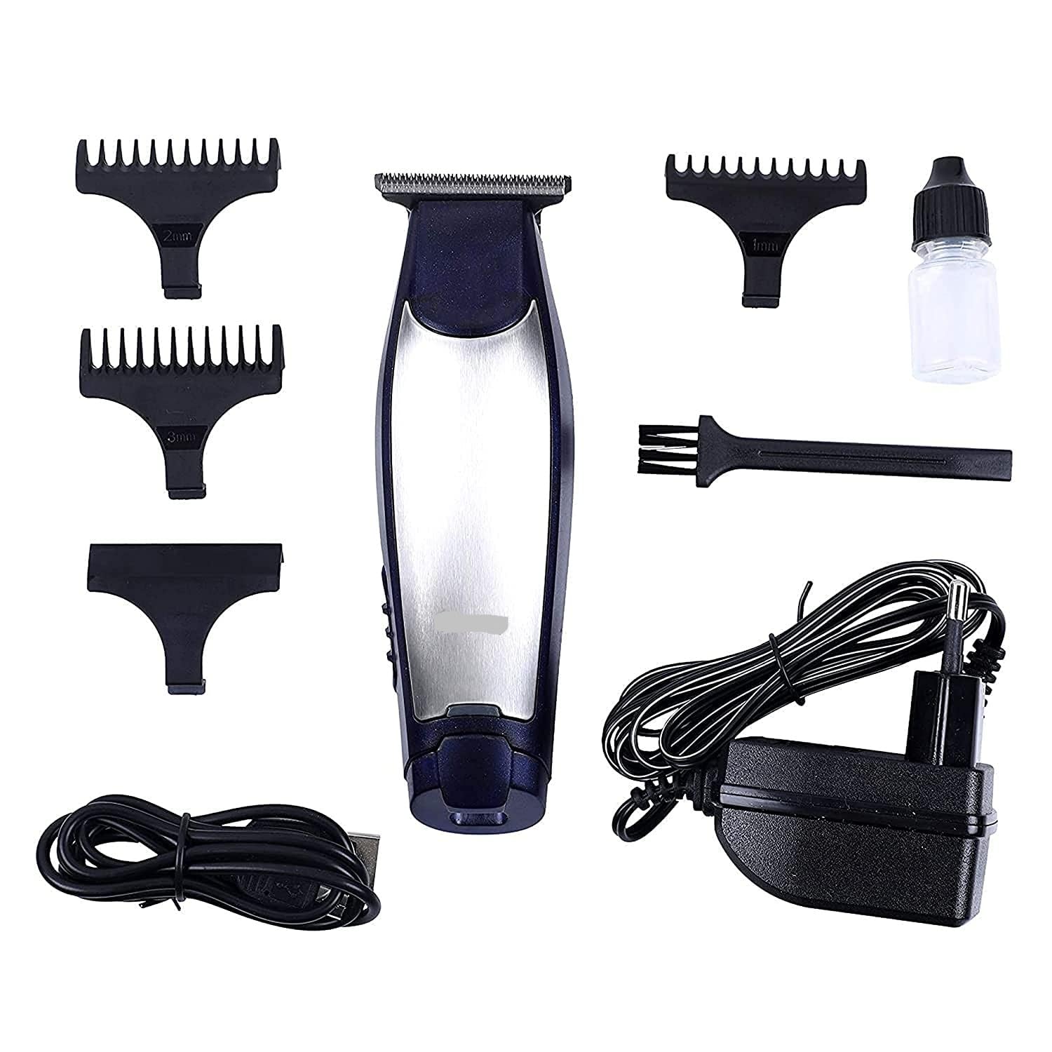 Professional Rechargeable Beard Trimmer & Hair Clipper for Men - Cordless & Corded Dual Use, Silver (Ideal for Home Grooming, Travel & Professional Barbershops)