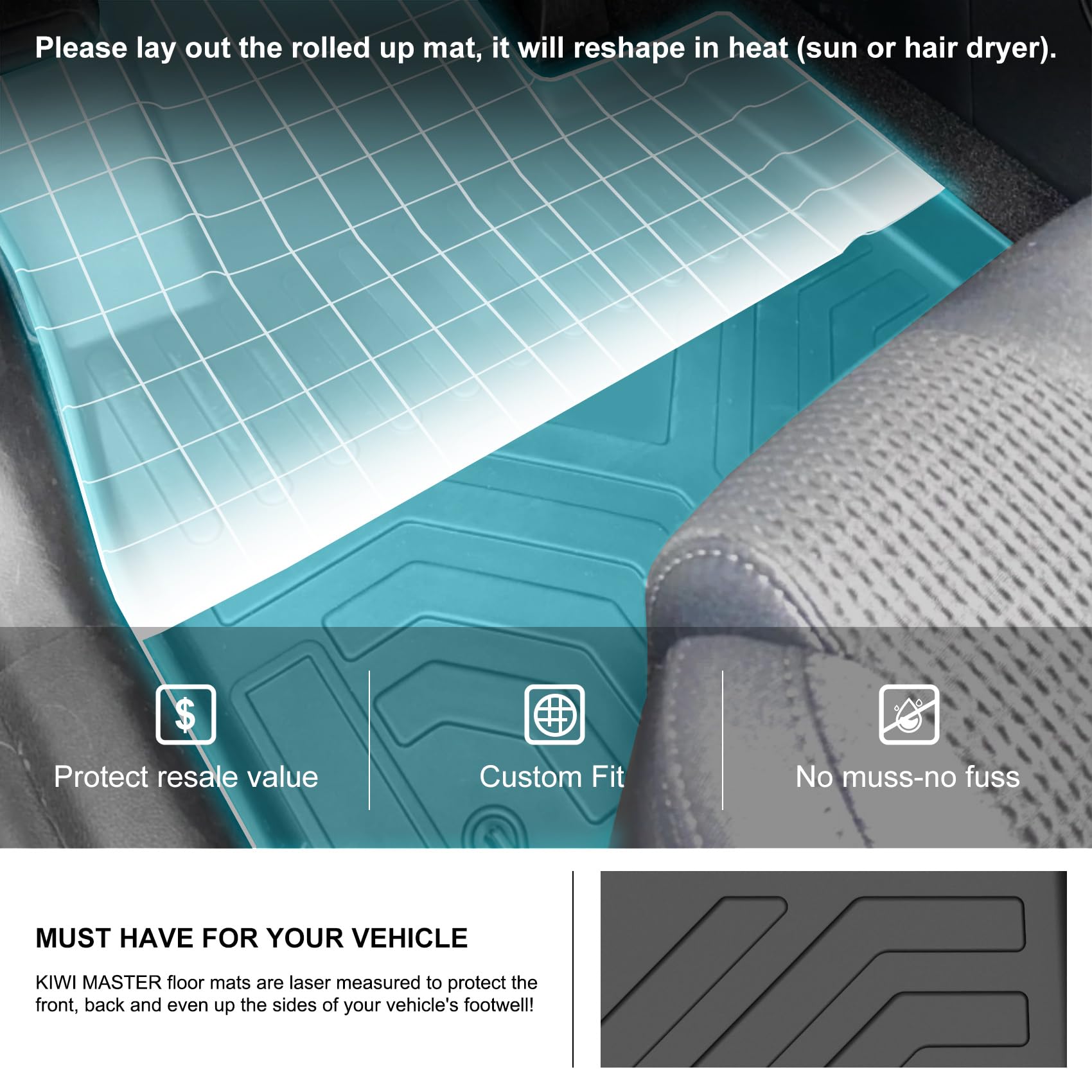 KIWI MASTER All-Weather Floor Mats for 2019-2020 Hyundai Santa Fe - TPE Slush Liners (Front & Rear, 2 Rows, Black) - Perfect for Winter, Rainy Days & Off-Road Adventures