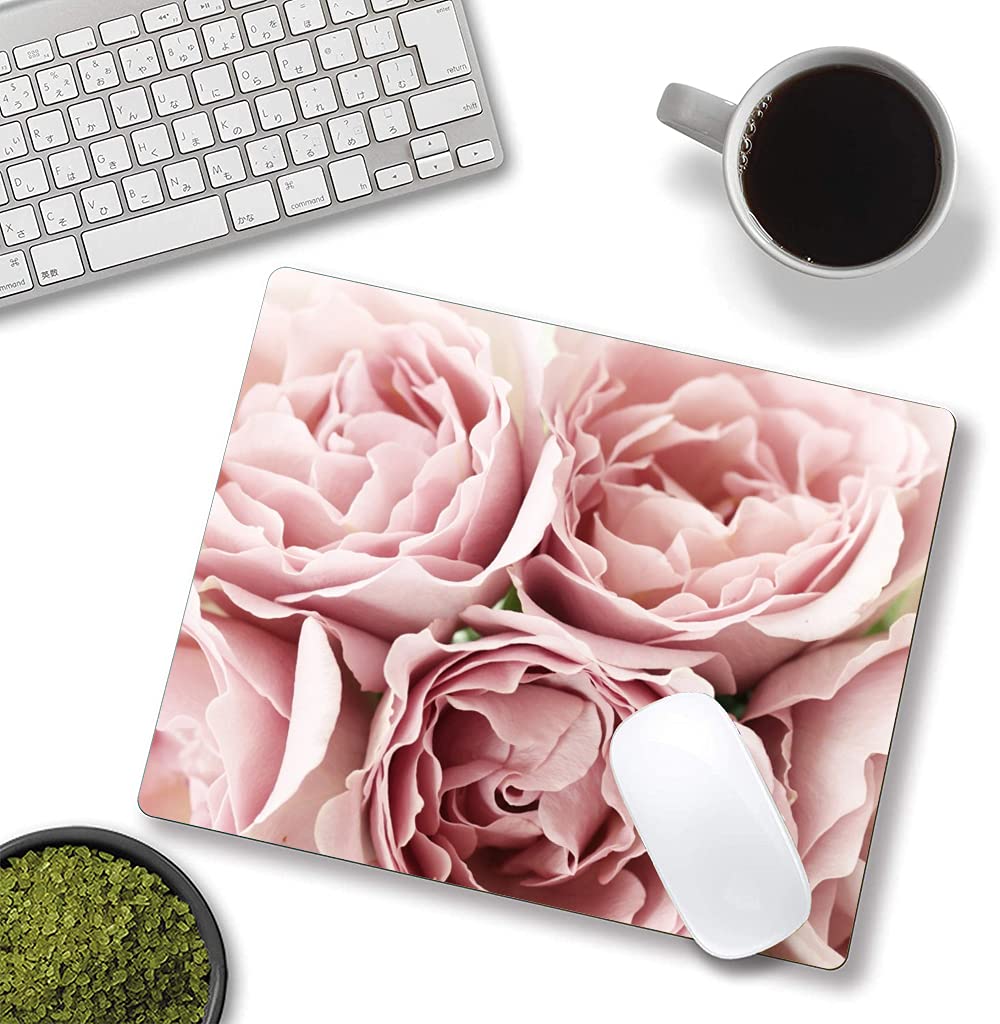 Floral Mouse Pad for Women - Pink Roses Design, Non-Slip Rubber Base, Waterproof Square Mouse Mat for Office & Laptop Computers | Perfect for Home, Office, and Gaming Setups