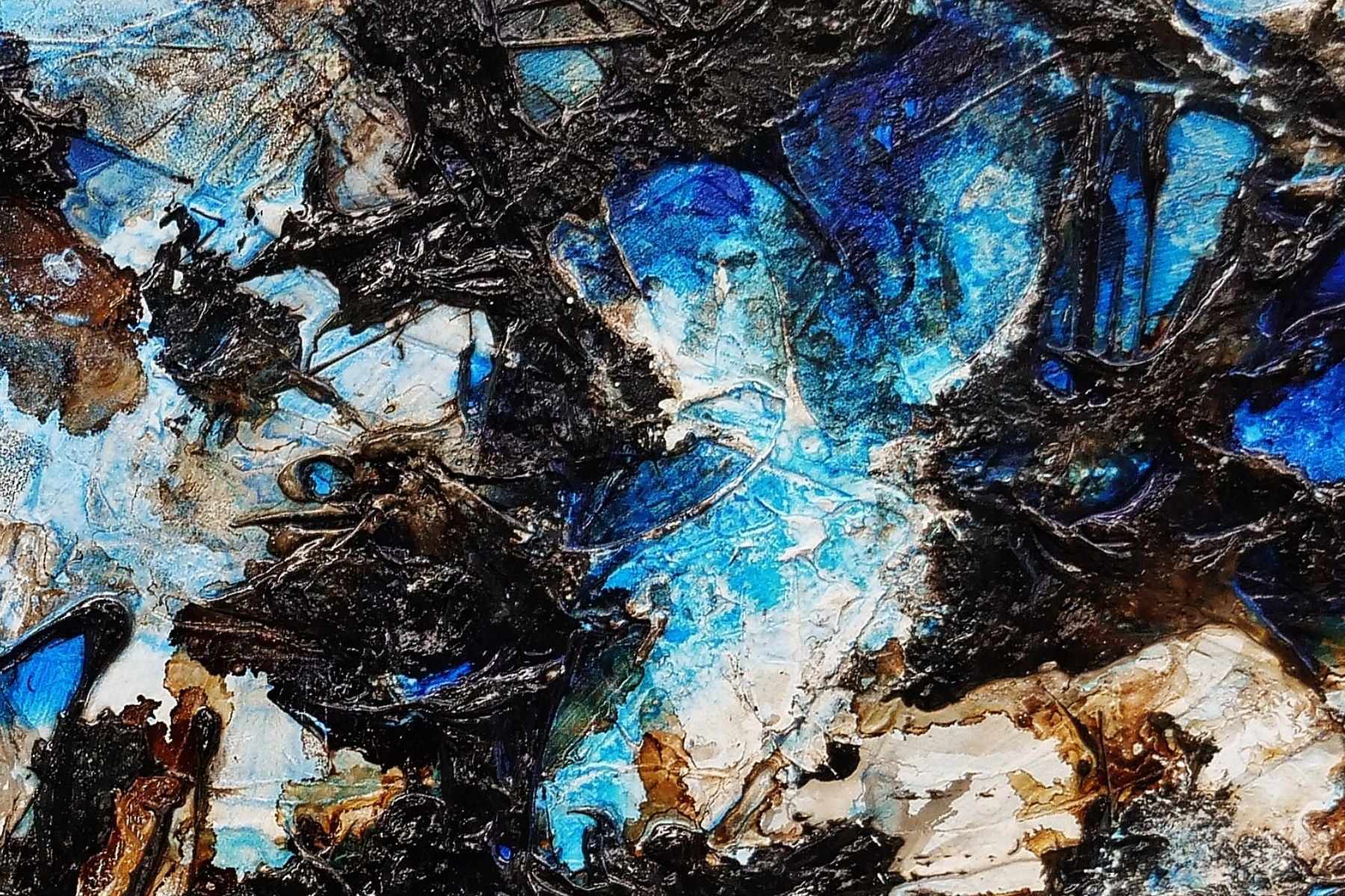 240cm x 100cm Blue Black Textured Abstract Painting - Modern Wall Art for Living Room, Bedroom & Office Decor | Ice Over Licorice Inspired Design