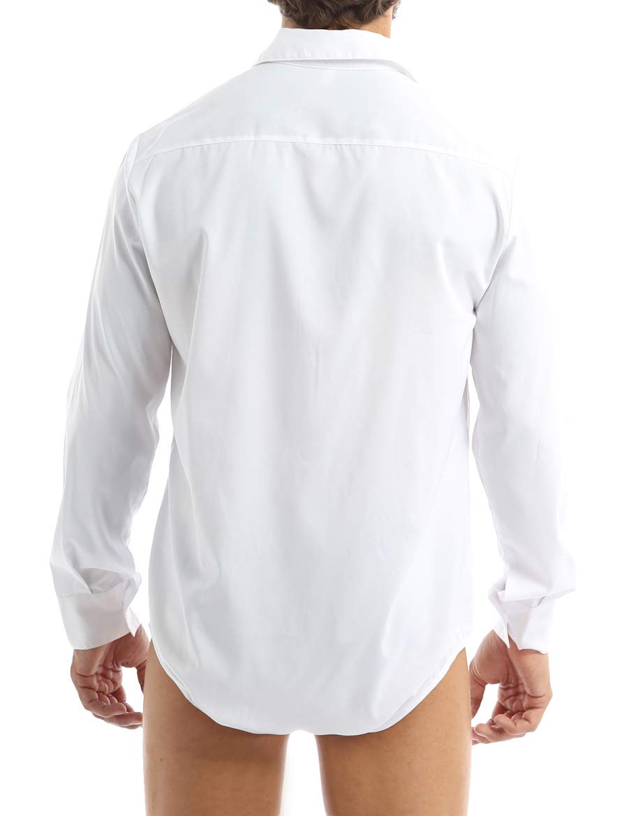 Freebily Men's Casual Long-Sleeve Button Down Jumpsuit Shirt - Stylish Bodysuit Dress Top for Business & Party Wear - Perfect for Office, Date Night & Special Occasions