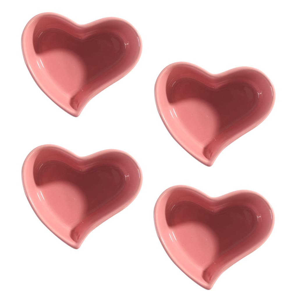 Colias Wing Heart-Shaped Porcelain Ramekin Bowls - Set of 4 (Red/Pink) for Soufflé, Crème Brûlée & Baking - Perfect for Romantic Dinners, Dessert Presentation & Kitchen Decor