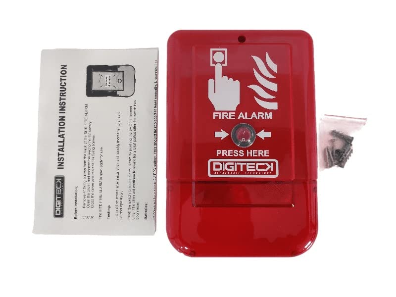 DIGITECK Plug & Play Battery Operated Fire Alarm System with LED Strobe & Siren - Interlinkable, Weatherproof for Indoor/Outdoor Use - Home, Office, Warehouse Safety Alert