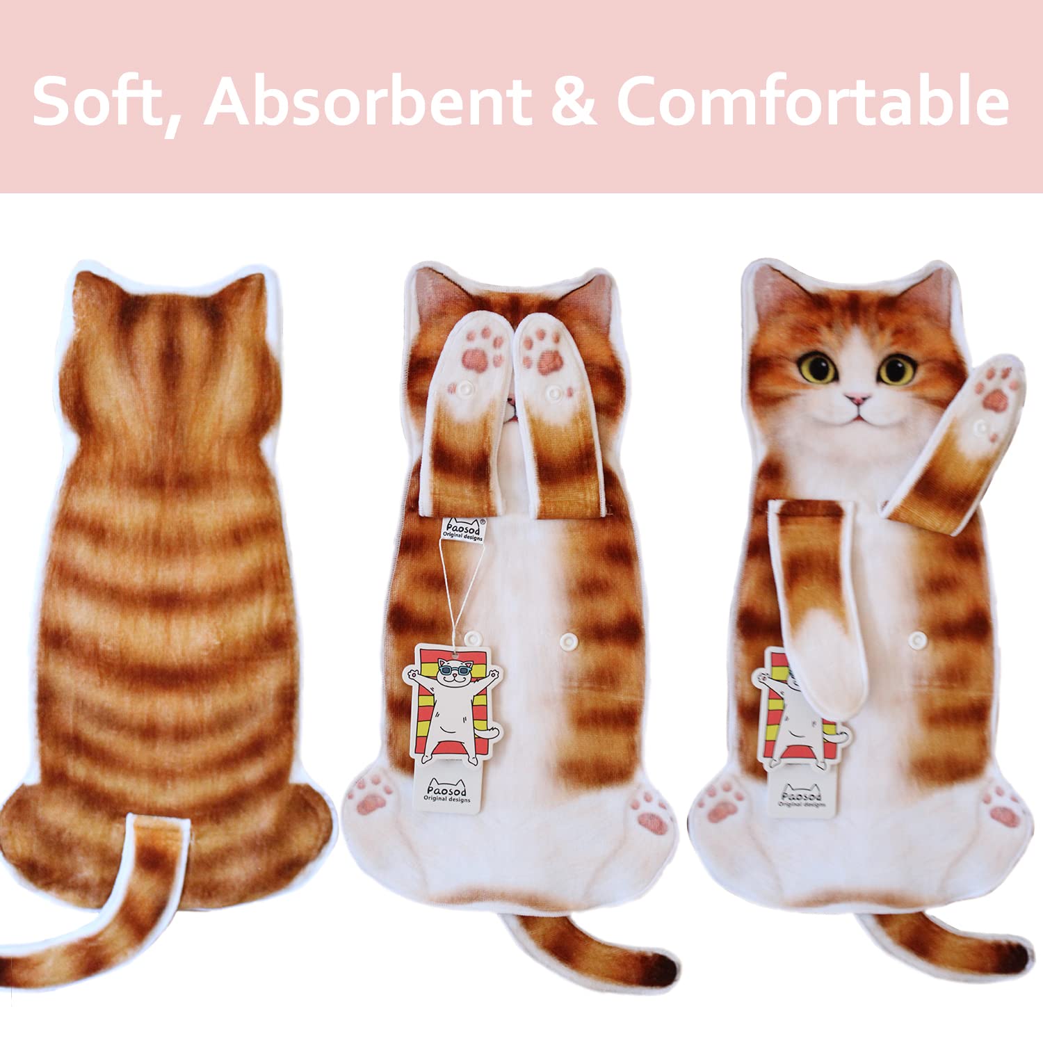 Cute Cat Hand Towels 100% Cotton for Bathroom & Kitchen - Perfect Cat Lovers Gift