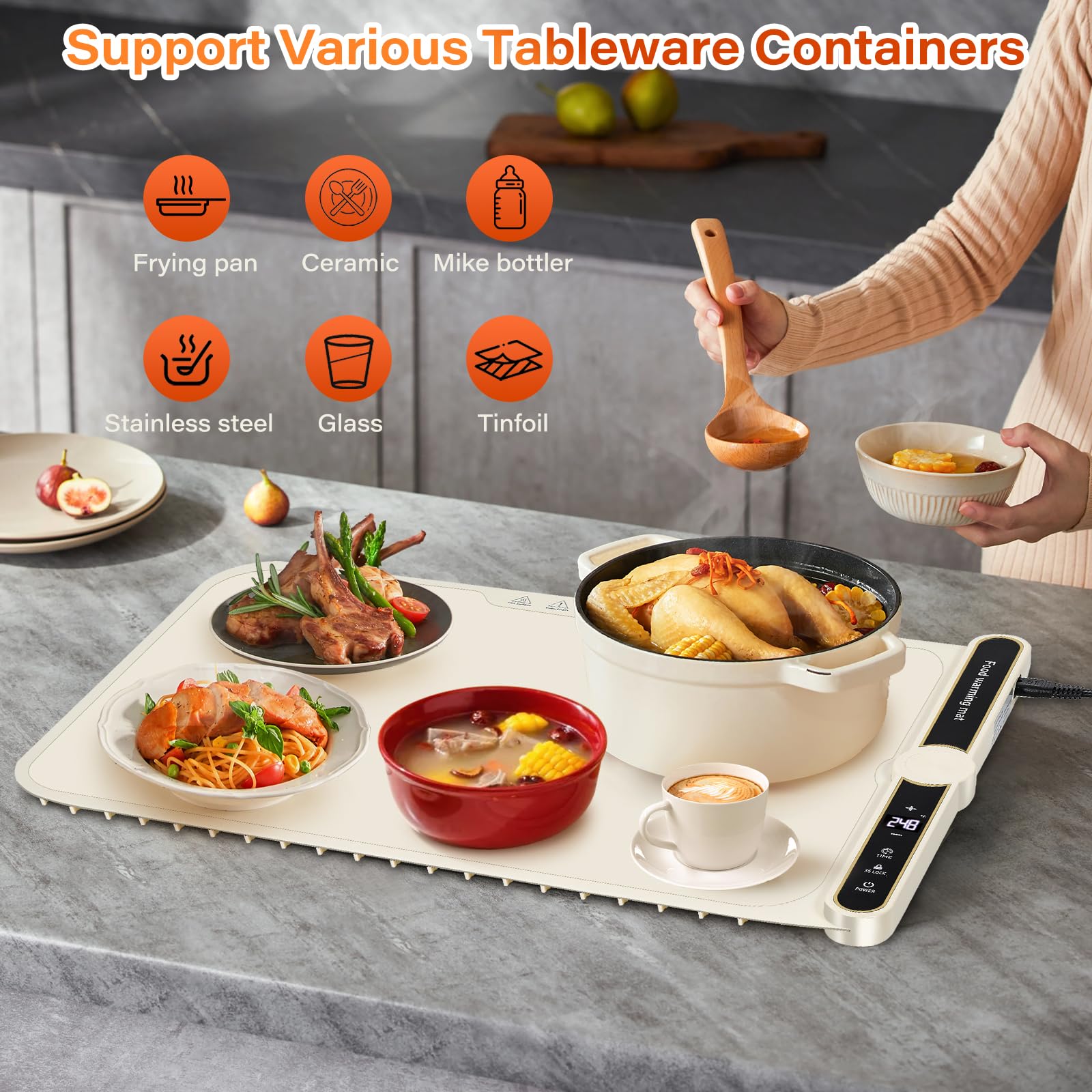 Electric Food Warming Mat - Adjustable Temperature Heating Tray for Home, Party & Buffet | Keep Meals Warm on Countertop, Dining Table & Office Desk | Perfect for Family Gatherings, Holiday Feasts & Catering Events