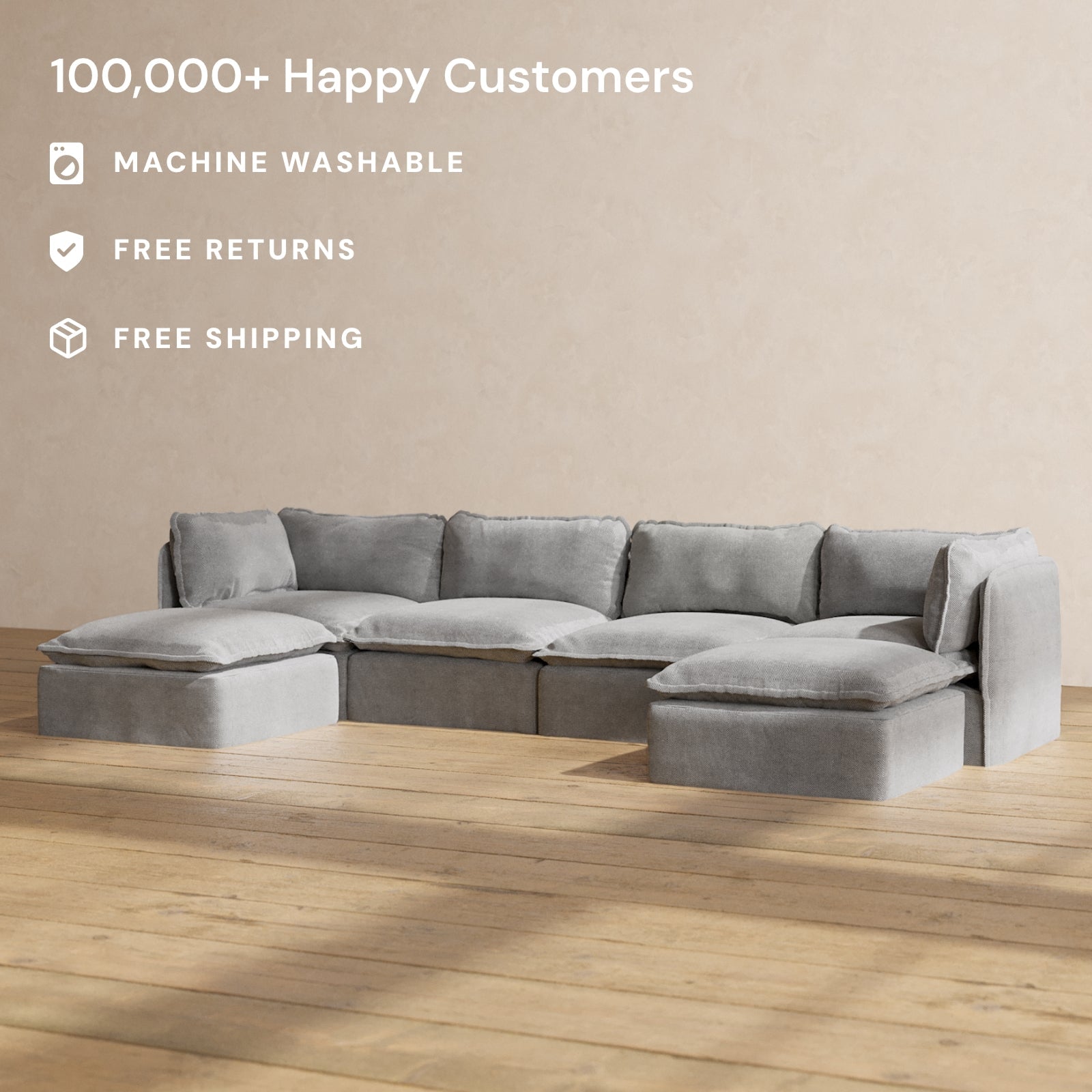 Modular Performance 4-Seater U-Shaped Sectional Sofa in Ash Gray | Relaxed Blend Fabric | Perfect for Living Room, Family Room & Home Theater