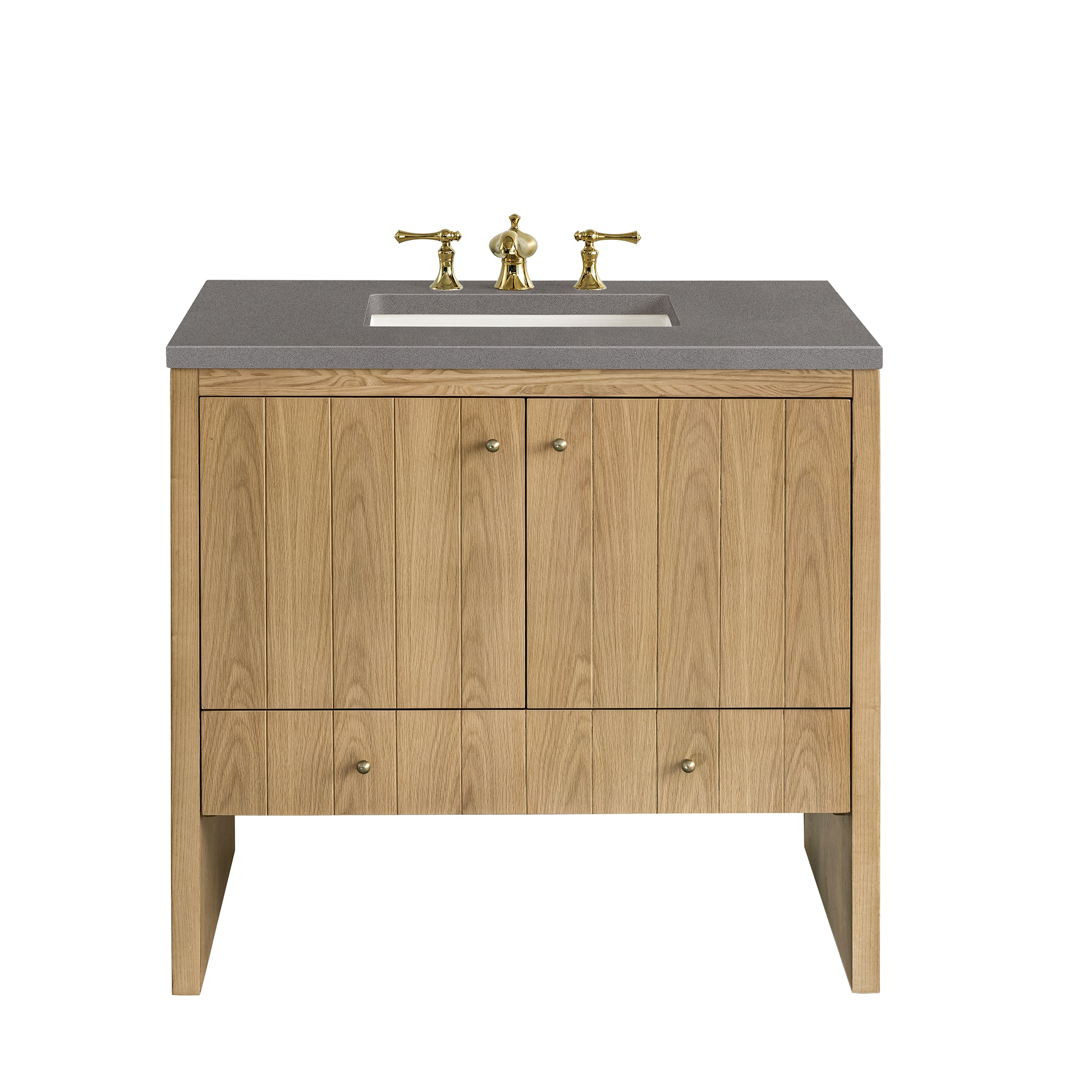 Hudson 36 Inch Single Bathroom Vanity with Light Natural Oak Finish & 3CM Grey Expo Top - Perfect for Modern Home Bathroom Renovation and Small Space Design