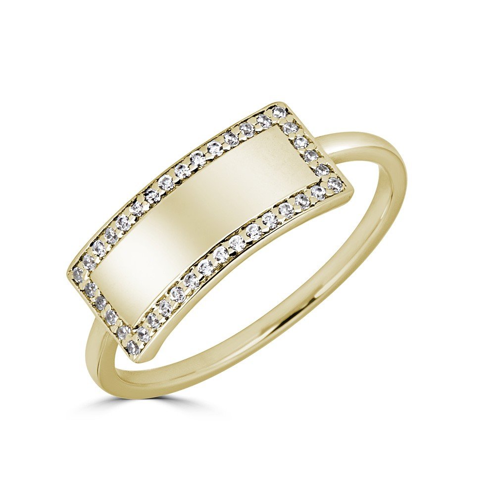 14KT Gold 1/10 CTW Diamond Name Tag Ring for Women - Personalized Engraved Jewelry Gift for Birthday, Anniversary & Special Occasions
